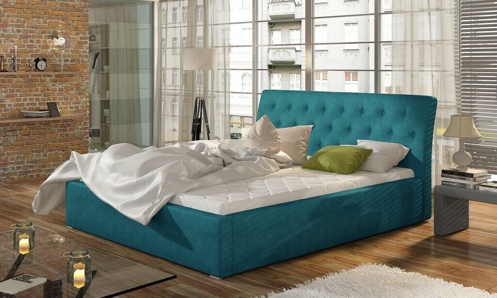 Polster Luxus Betten JVmoebel Polsterbett Designer Hotel Design Bett, Bett Doppel Blau