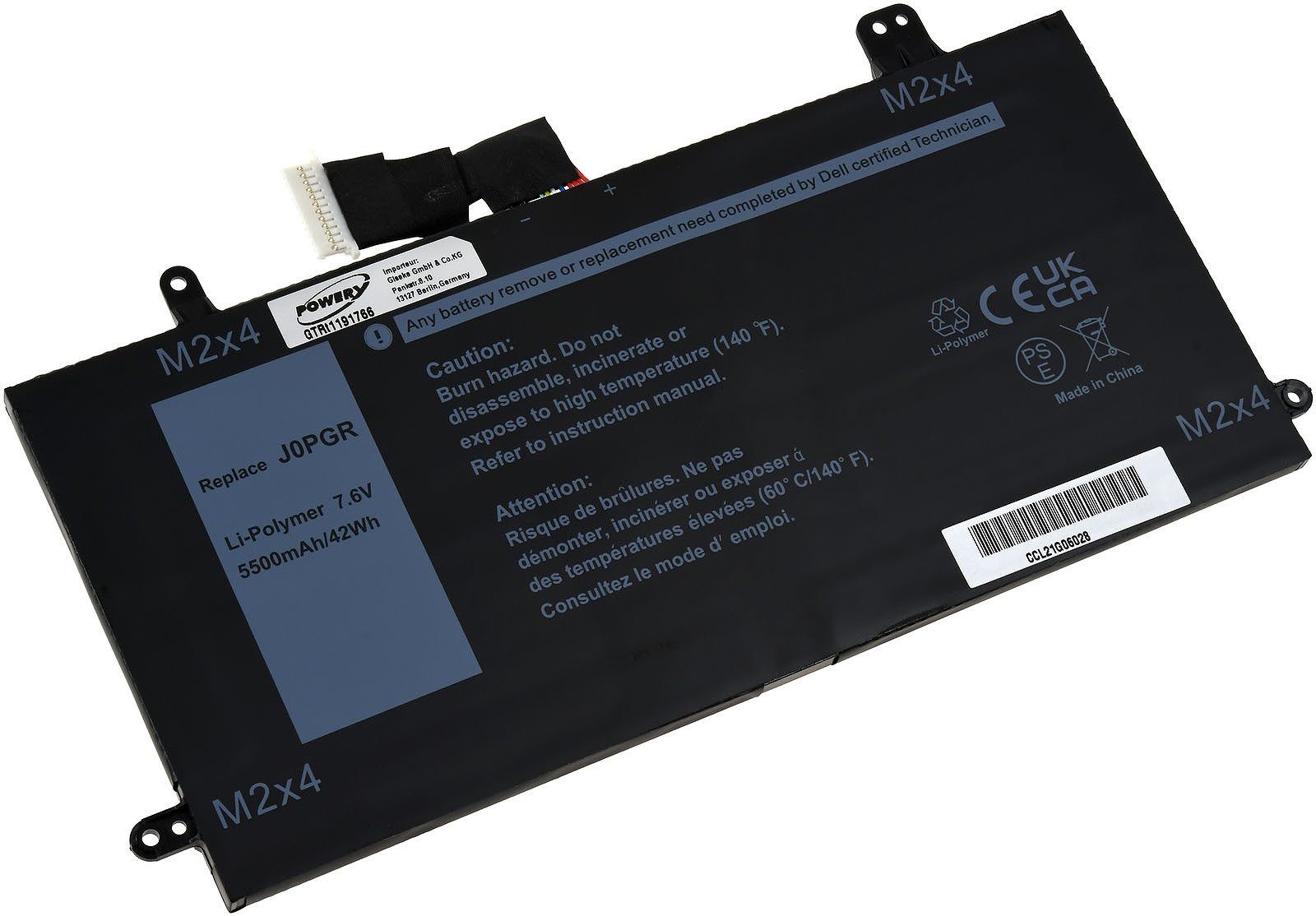 Powery Akku für Laptop Dell Latitude 12 5285 Laptop-Akku 5500 mAh (7.6 V)