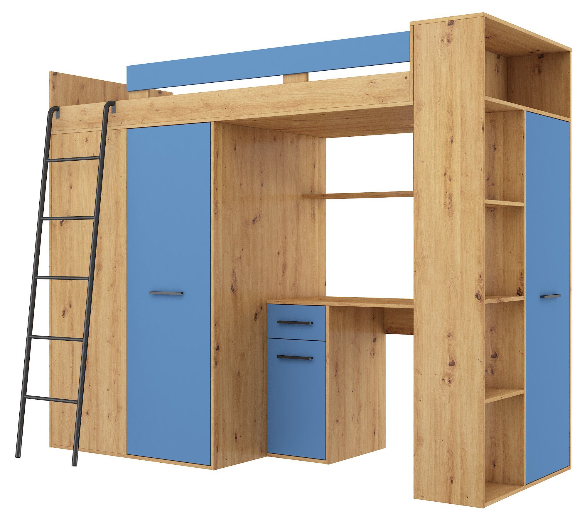 Artisan Himmelblau Schränke, integrierte Breite Schreibtisch, Hochbett Spiegel Hochbett Vinci 236cm, Regal, Eiche Domando und