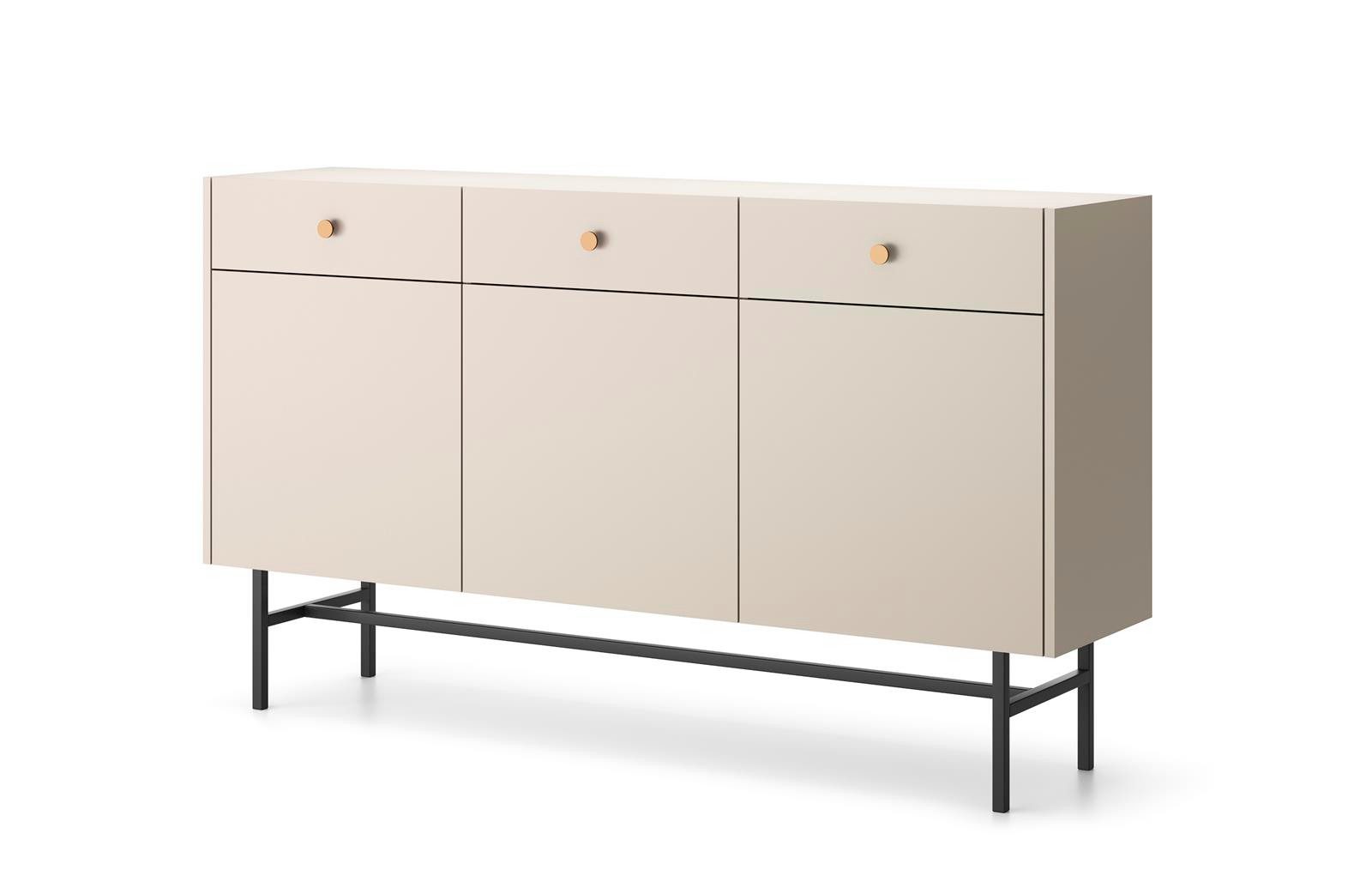 Compleo Schubkastenkommode mit 3 Schubladen und 3 Türen, Japandi-Stil, Breite: 155 cm