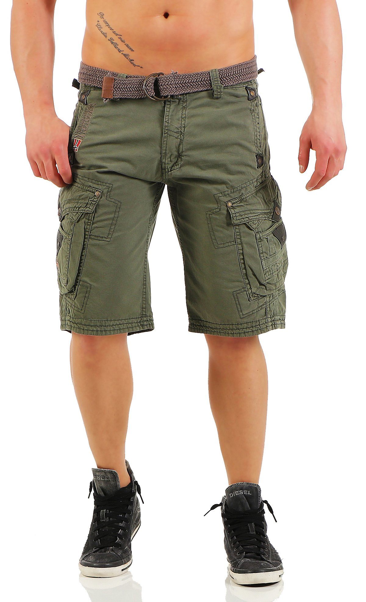 G-PERLE / (mit Shorts, Hose, Geographical abnehmbarem camouflage kurze Norway Herren unifarben Storm Cargoshorts Shorts Gürtel)
