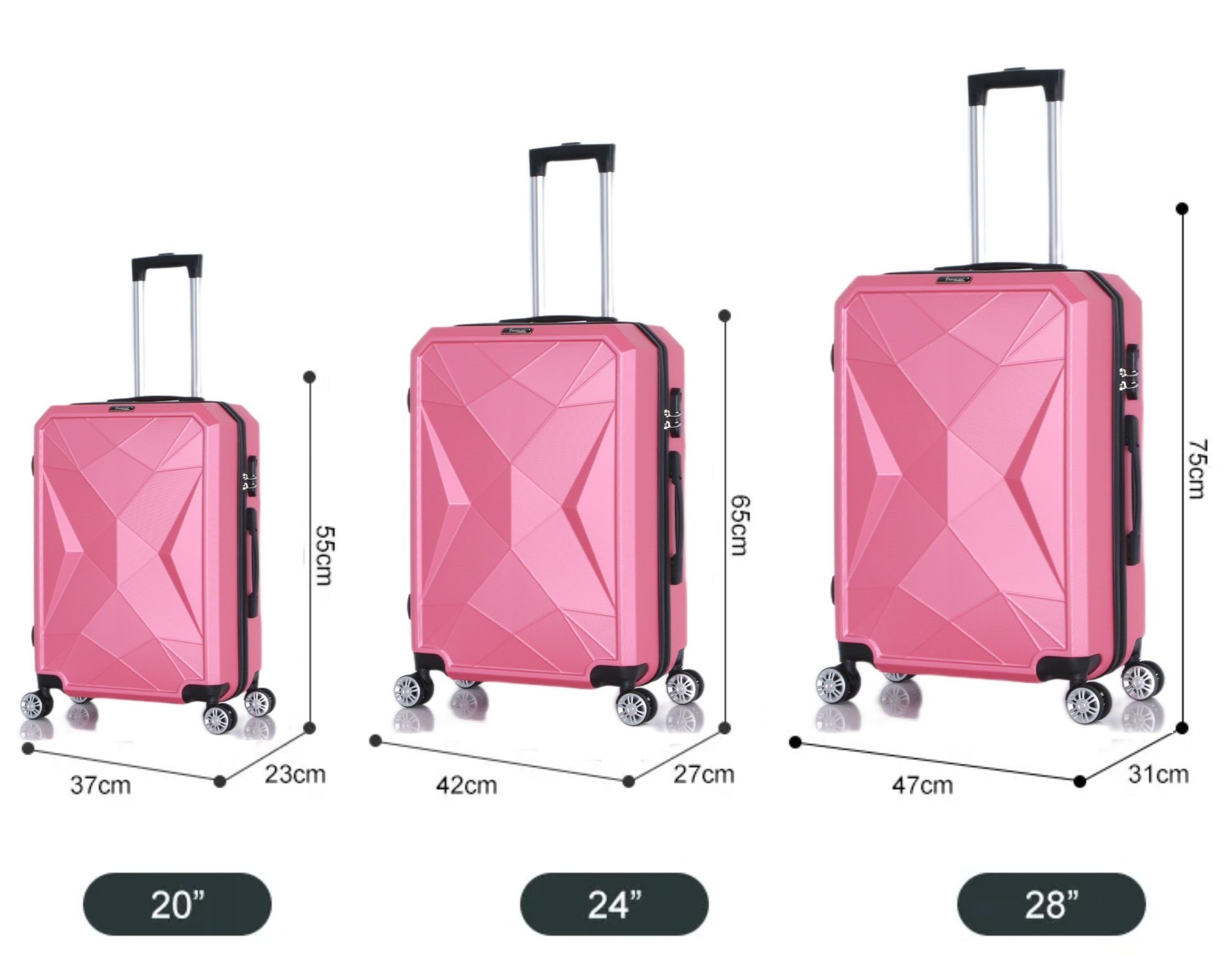 Handgepäck Reisekoffer Pink Cheffinger Gepäck Koffer Kofferset Reisetasche 3-teilig Kofferset