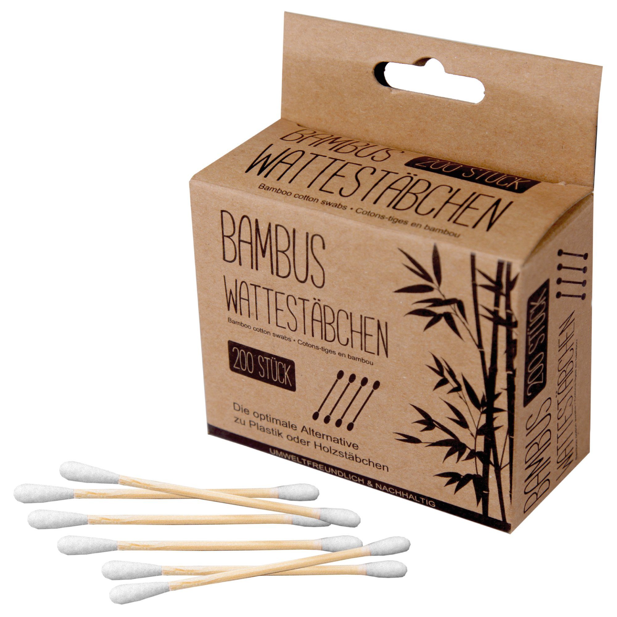 Bestlivings Wattestäbchenspender Bambus, (200-tlg., 1 x 200 Stück), umweltfreundlich, vegan, 100% plastikfrei