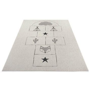 Kinderteppich Kinderteppich Hüpfekästchen rechteckig In- / Outdoor creme schwarz, Teppich Boss, rechteckig, Höhe: 3 mm