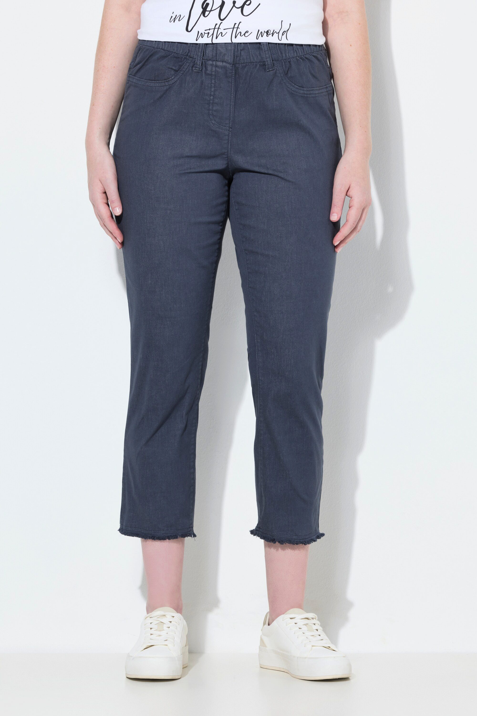 Ulla Popken 7/8-Hose 7/8-Hose Sienna Fransensaum schmales Bein