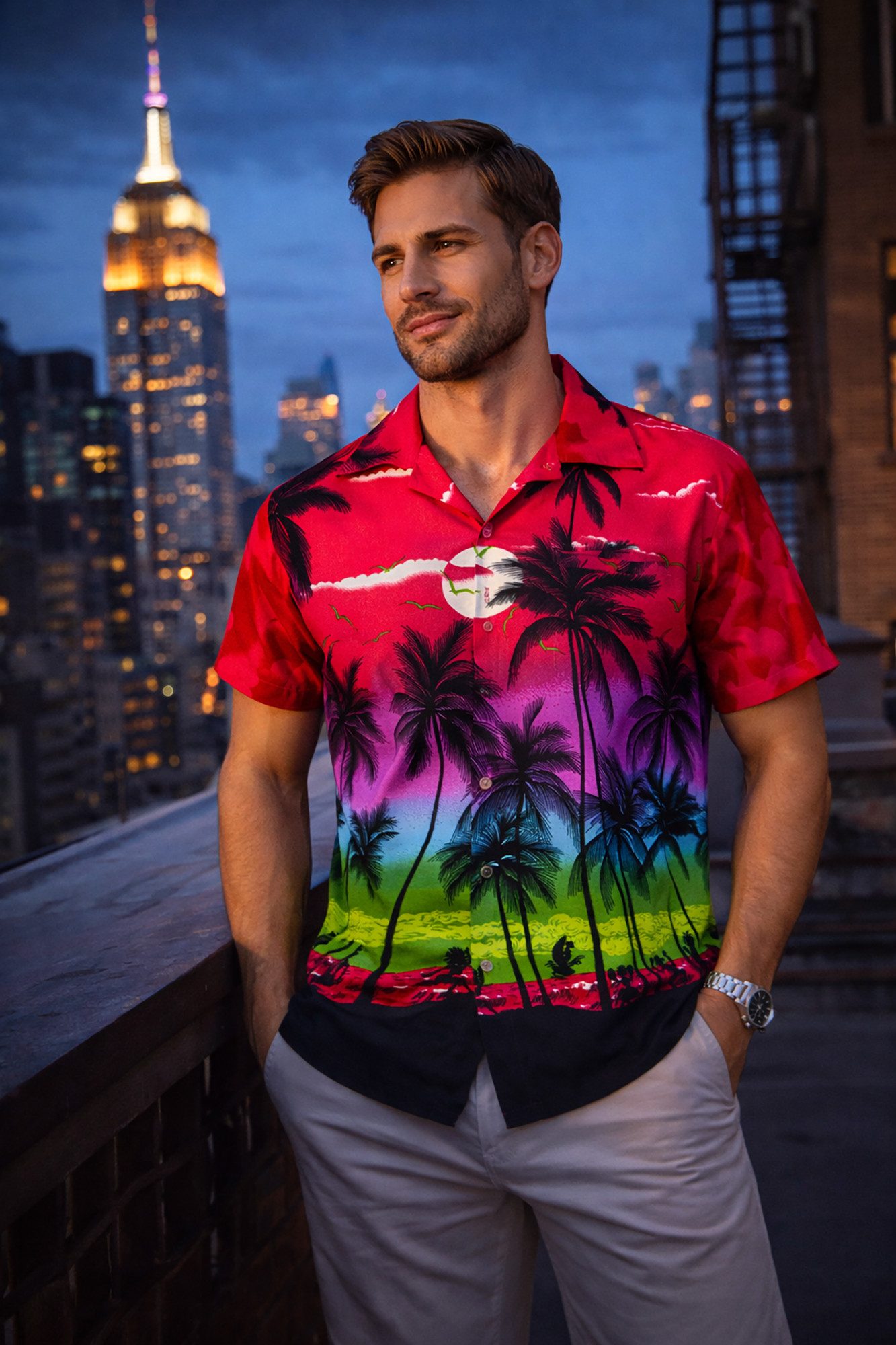 King Kameha Hawaiihemd "Beach" Funky Hawaii-Hemd Herren Kurzarm Front-Tasche Stylish