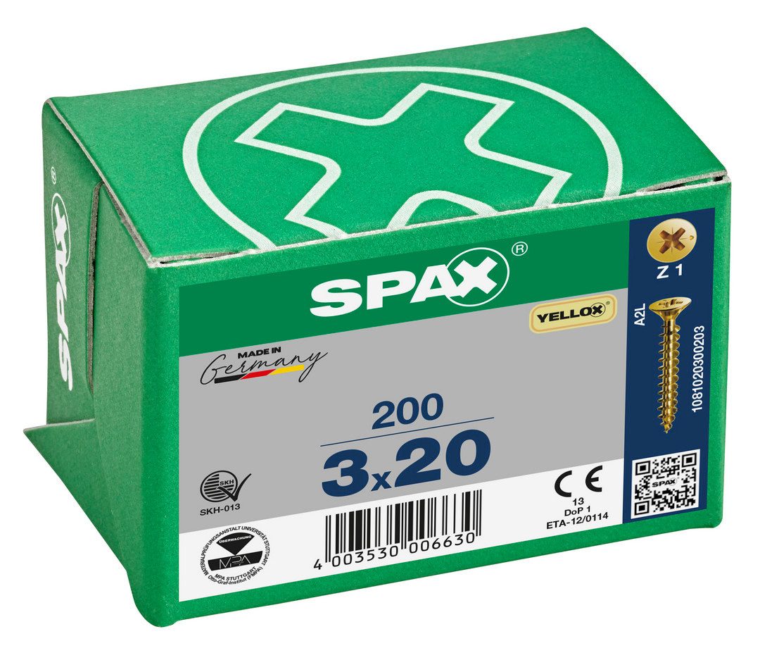 SPAX Schraube Schraube, Senkkopf, YELLOX, Kreuzschlitz Z1, Vollgewinde, (200 St)