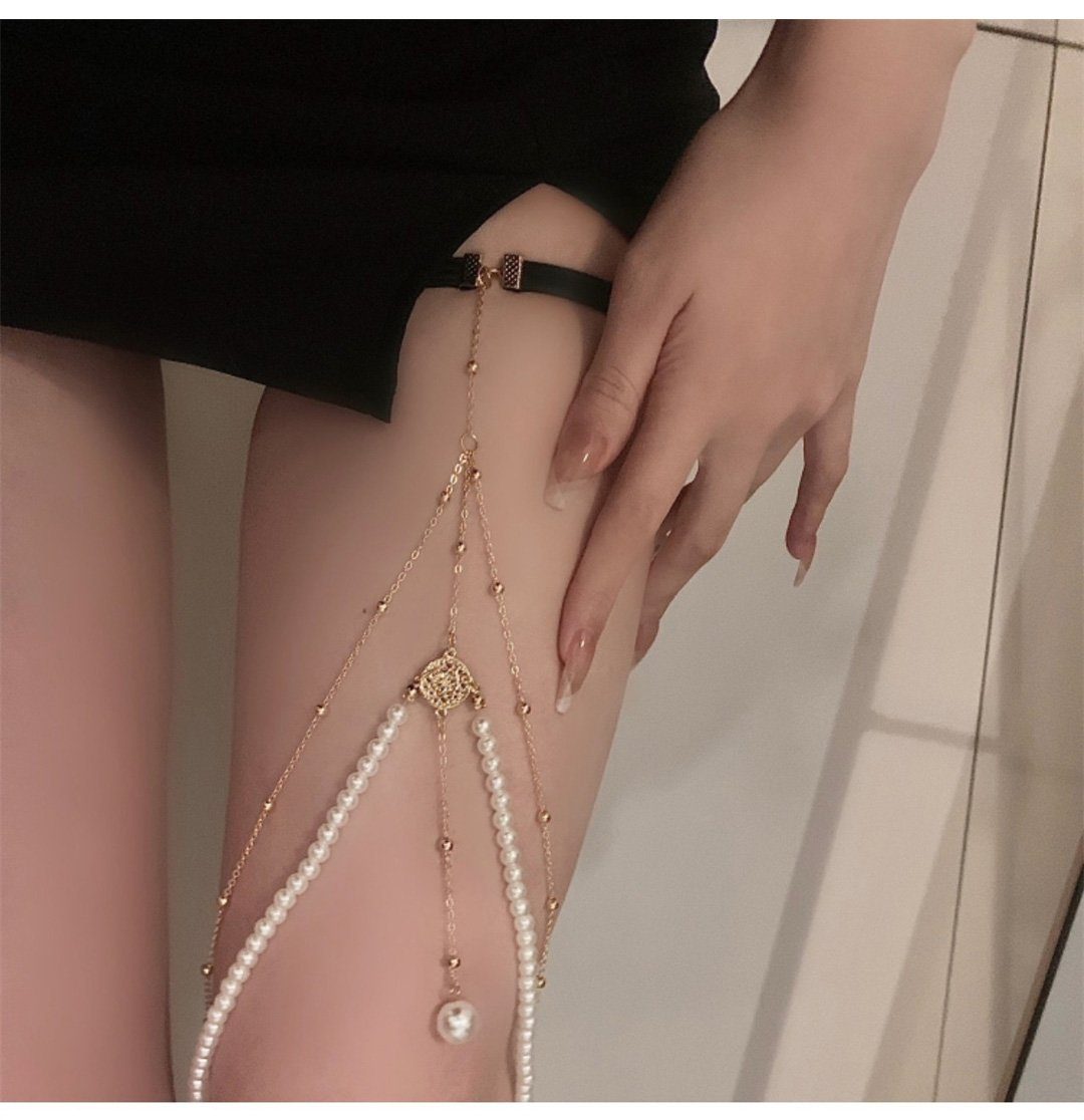 DAYUT Fußkette mit (1-tlg) für Beinkette Frauen, Anhänger Perlenimitat aus Körperkette mehrlagige