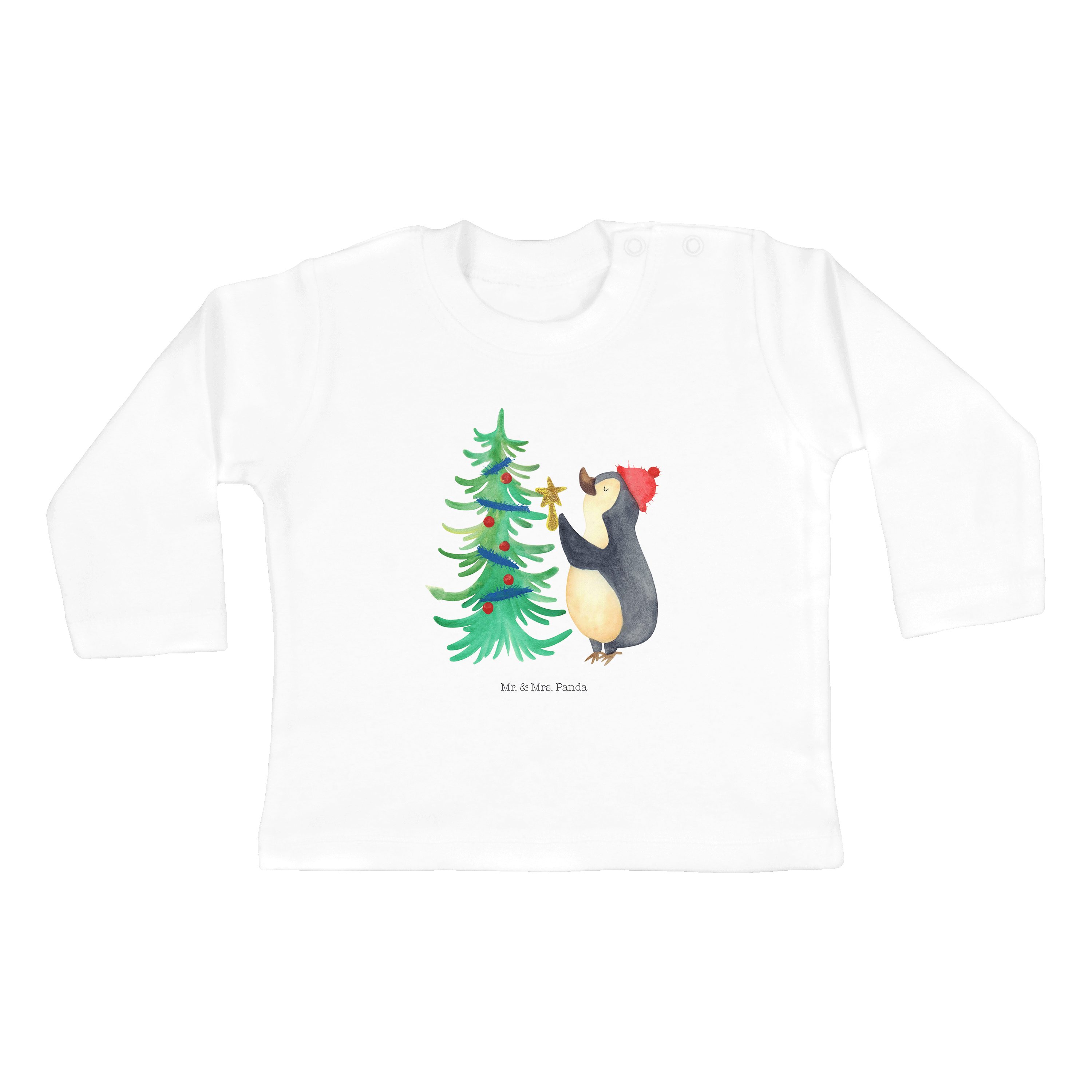 Mr. & Mrs. Panda Strampler Pinguin Weihnachtsbaum - Weiß - Geschenk, Baby, Jungen, Langarm, Weih (1-tlg)