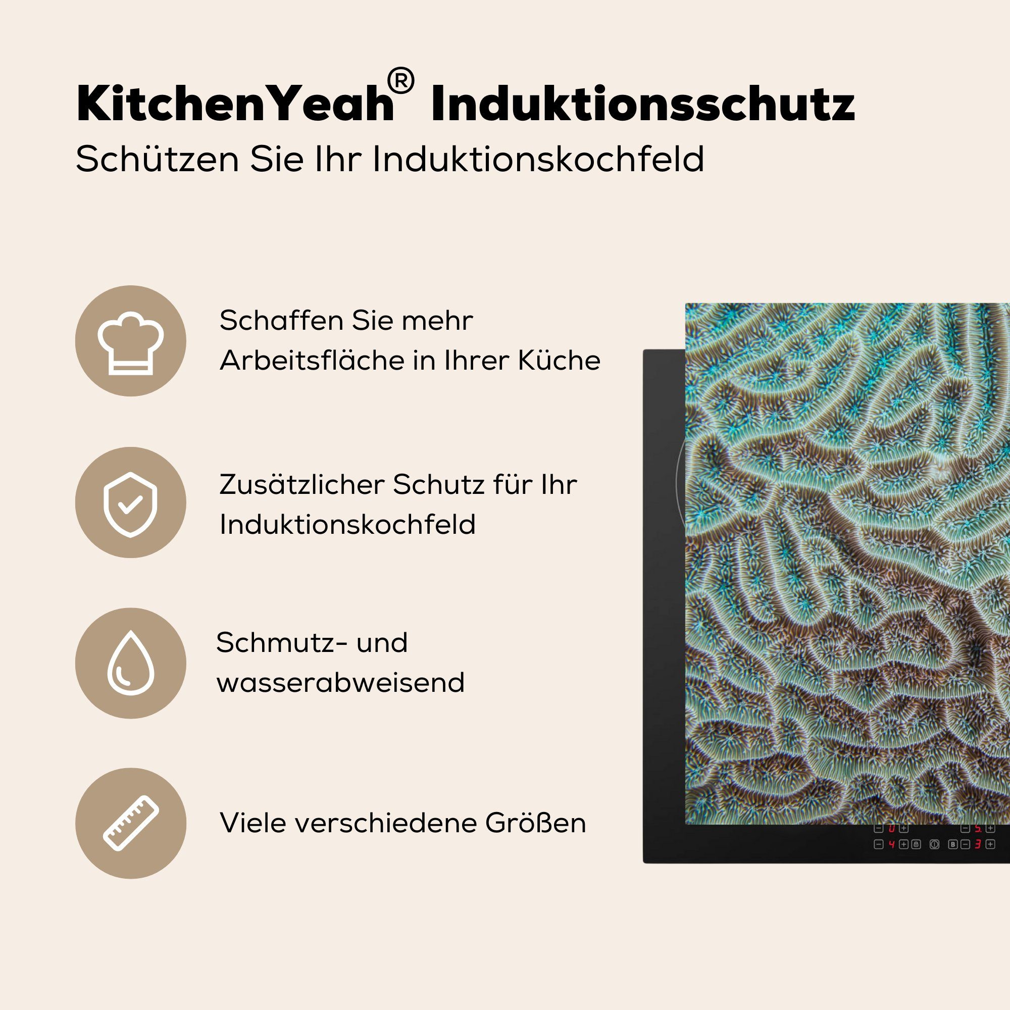 MuchoWow Herdblende-/Abdeckplatte Die Induktionskochfeld Nahaufnahme Texturen Vinyl, tlg), Schutz (1 der für küche, die einer 71x52 cm, Koralle, Ceranfeldabdeckung