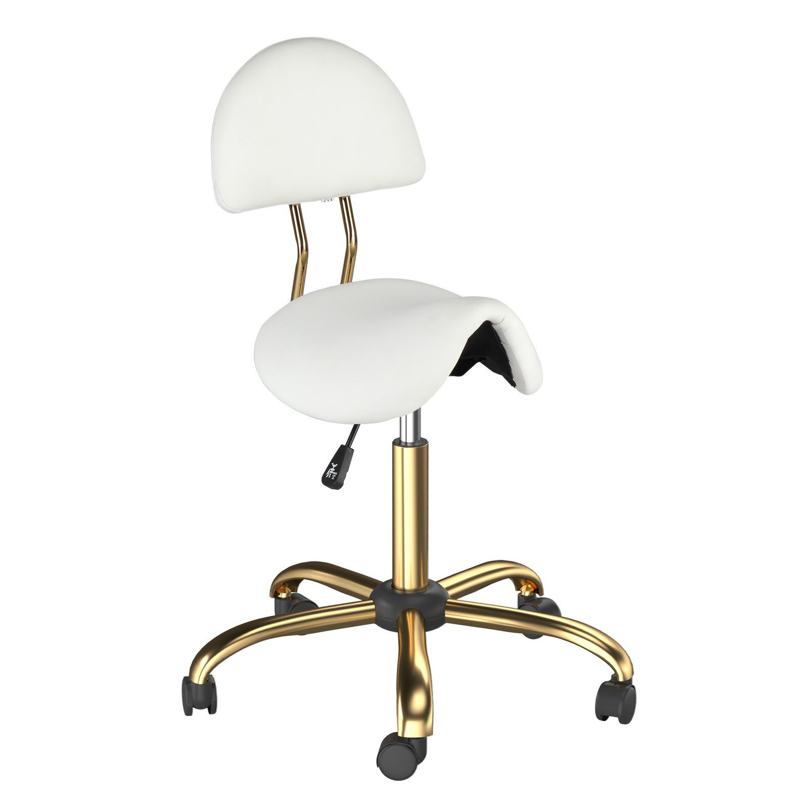 VINGLI Drehhocker Sattelhocker mit Lehne Abnehmbar, Rollhocker Ergonomisch, Bürohocker, Höhenverstellbar 48-63cm, mit Rollen, 180 KG Tragkraft, aus PU-Leder
