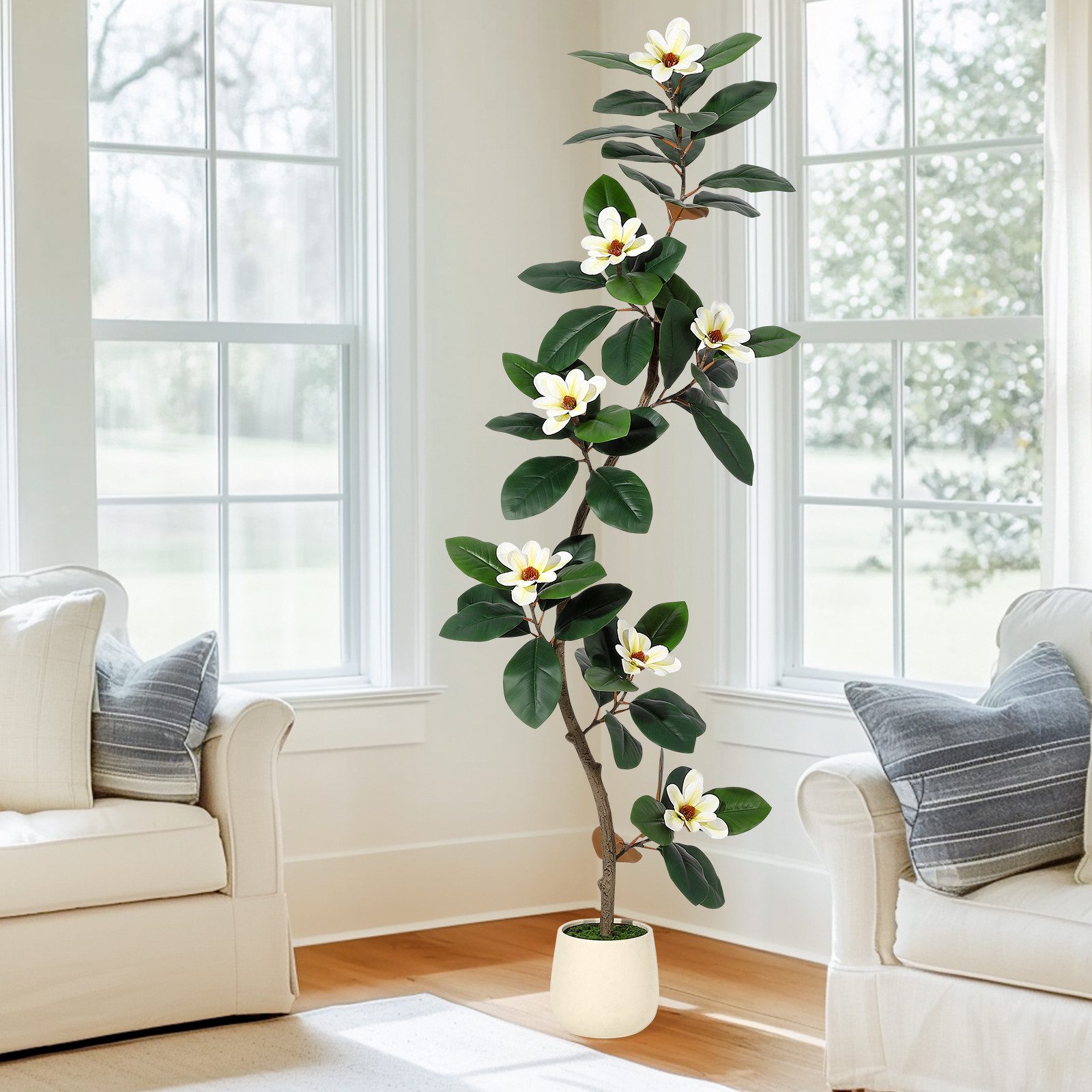 Kunstbaum Künstlicher Magnolienbaum,realistische Kunstpflanze mit verstellb günstig online kaufen