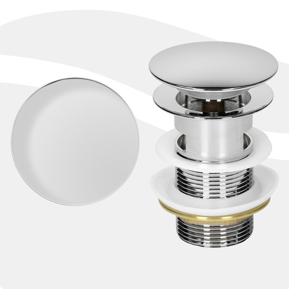 LuxeBath Ablaufgarnitur Ablaufventil für Waschbecken & Waschtisch Pop Up Ventil Doppeldichtung (Komplett-Set) Abflussgarnitur aus Messing verchromt mit Überlauf Universal Silber