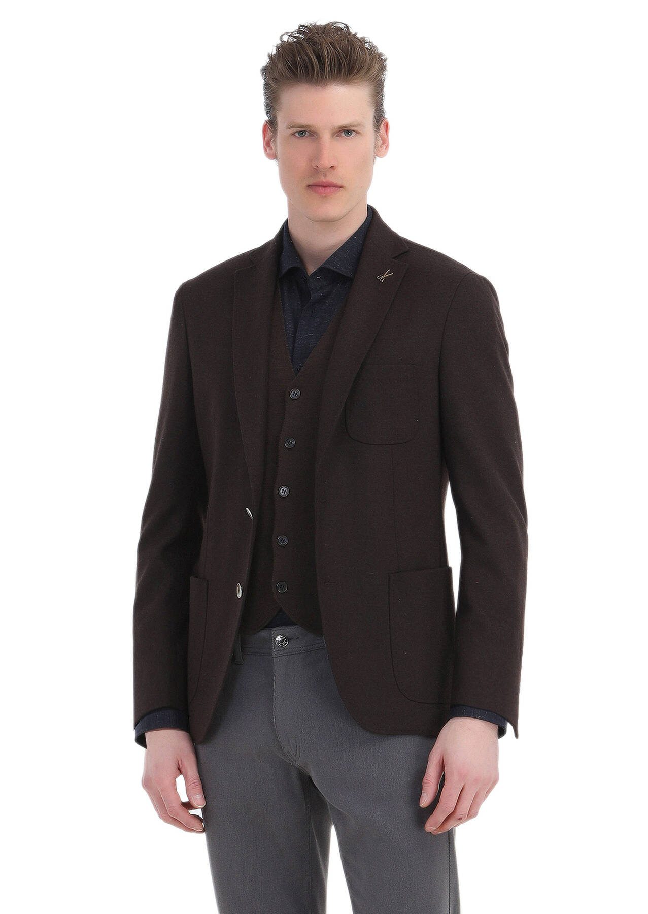 RAMSEY Jeansjacke Strickweste in schlichter Webart