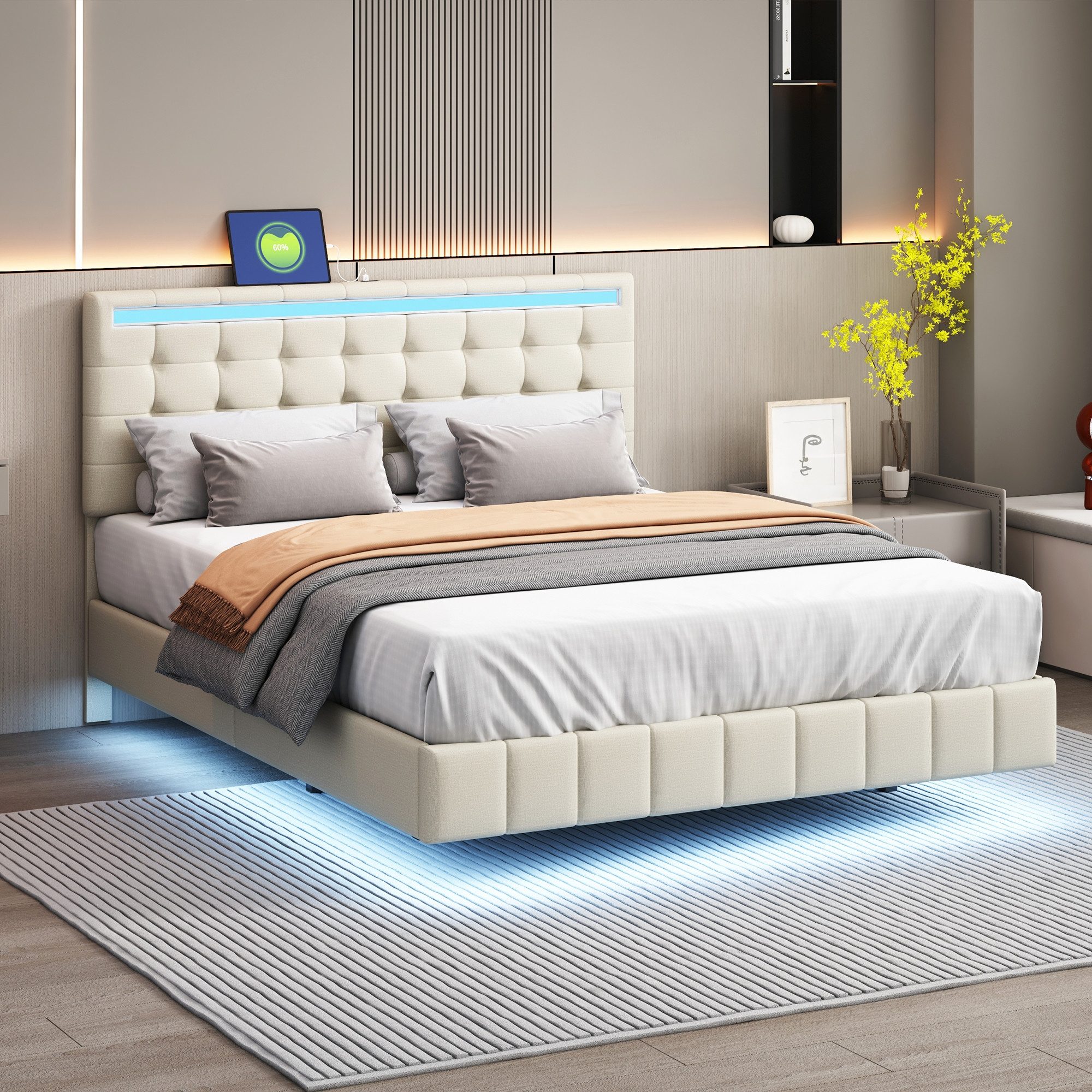 STILVORA Polsterbett 140x200 Bettgestell mit LED-Beleuchtung,Jugendbett günstig online kaufen