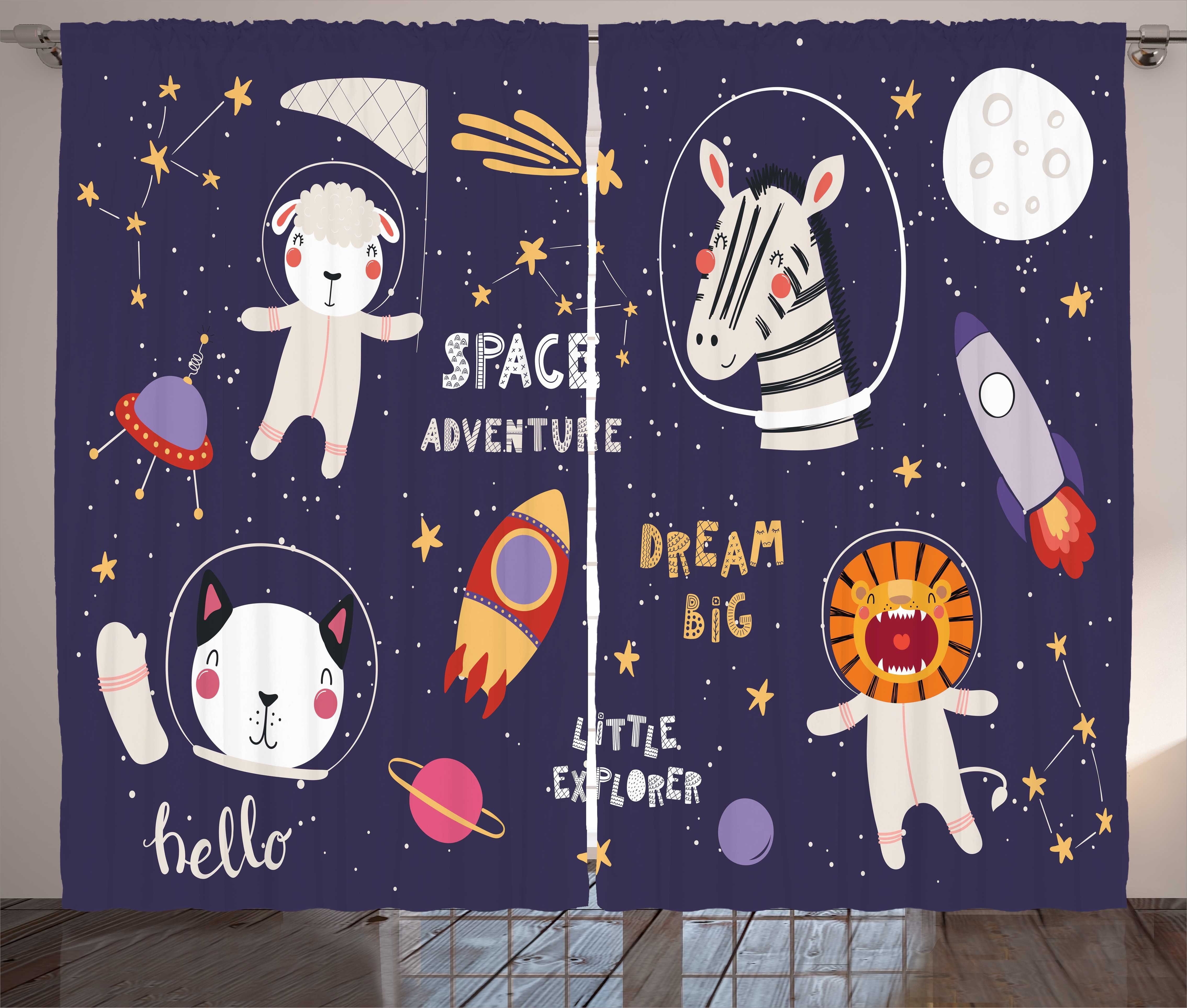 Abakuhaus, Vorhang Tier Haken, und Astronaut Gardine mit Schlafzimmer Schlaufen Kräuselband Galaxis