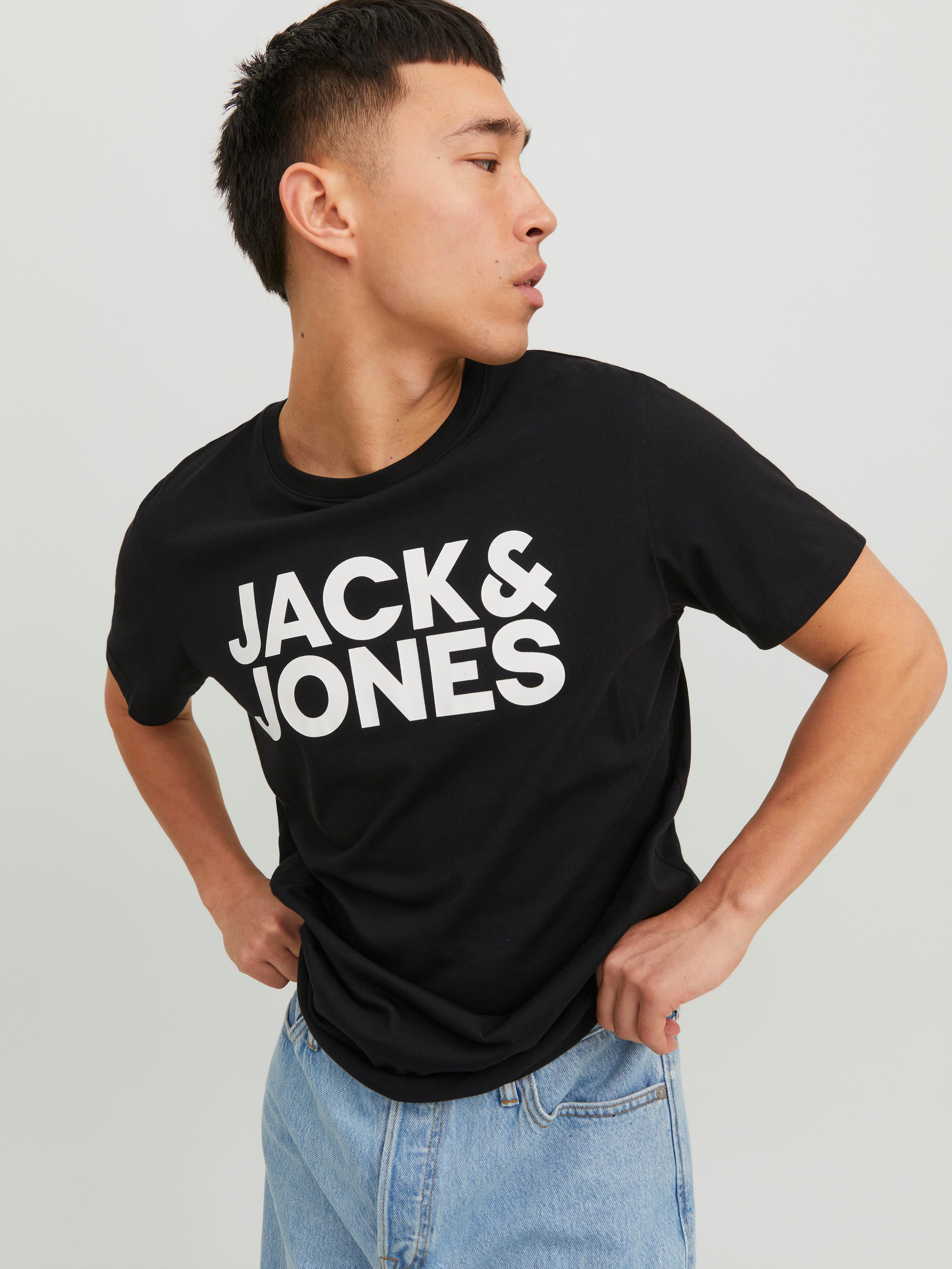 Jack & Jones Rundhalsshirt JJECORP mit Logo-Print und klassischem Rundhals Baumwolle, regular fit