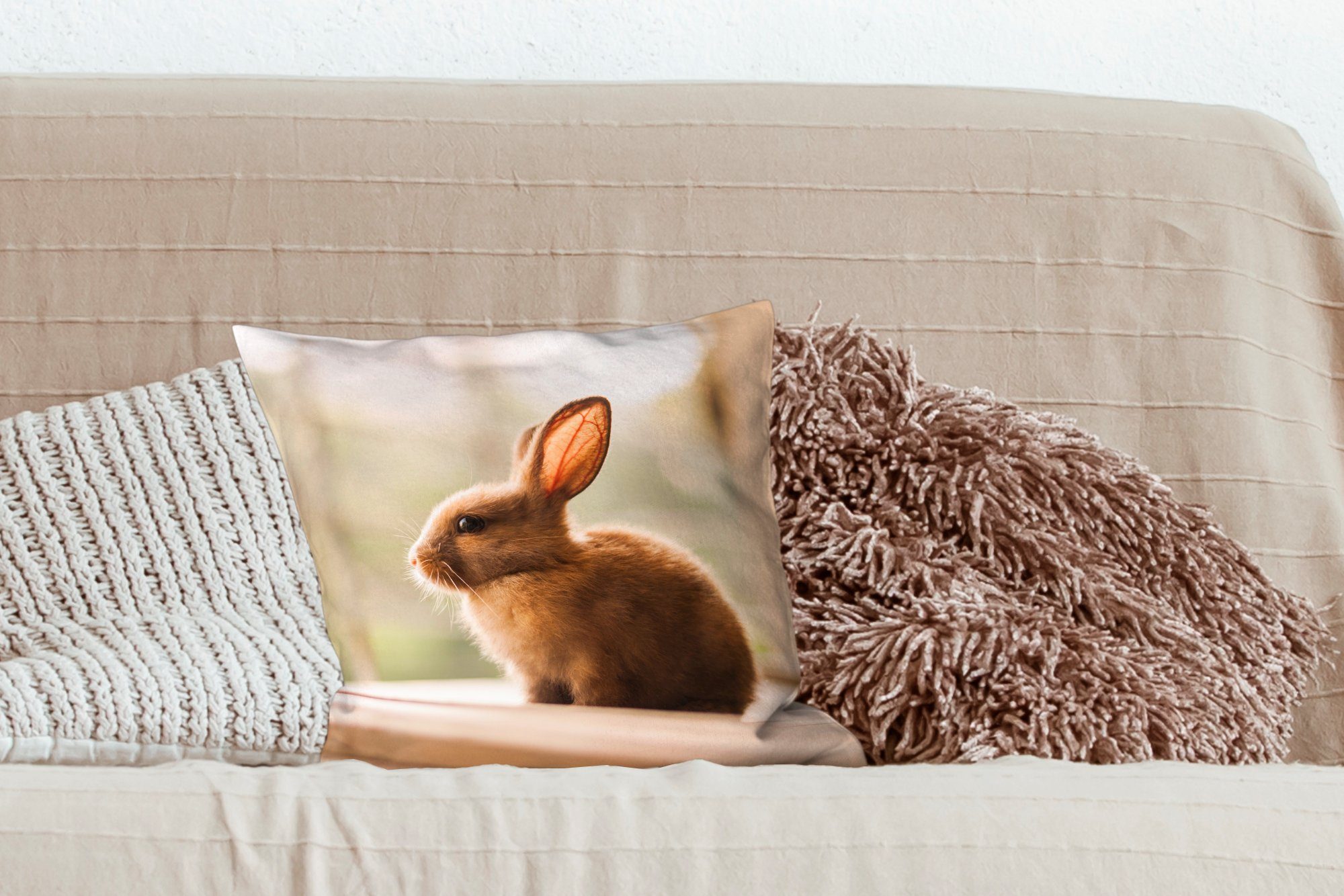 Tier, - mit Zierkissen Dekokissen Kaninchen Füllung Schlafzimmer, Baby Deko, - MuchoWow für Sofakissen Wohzimmer,