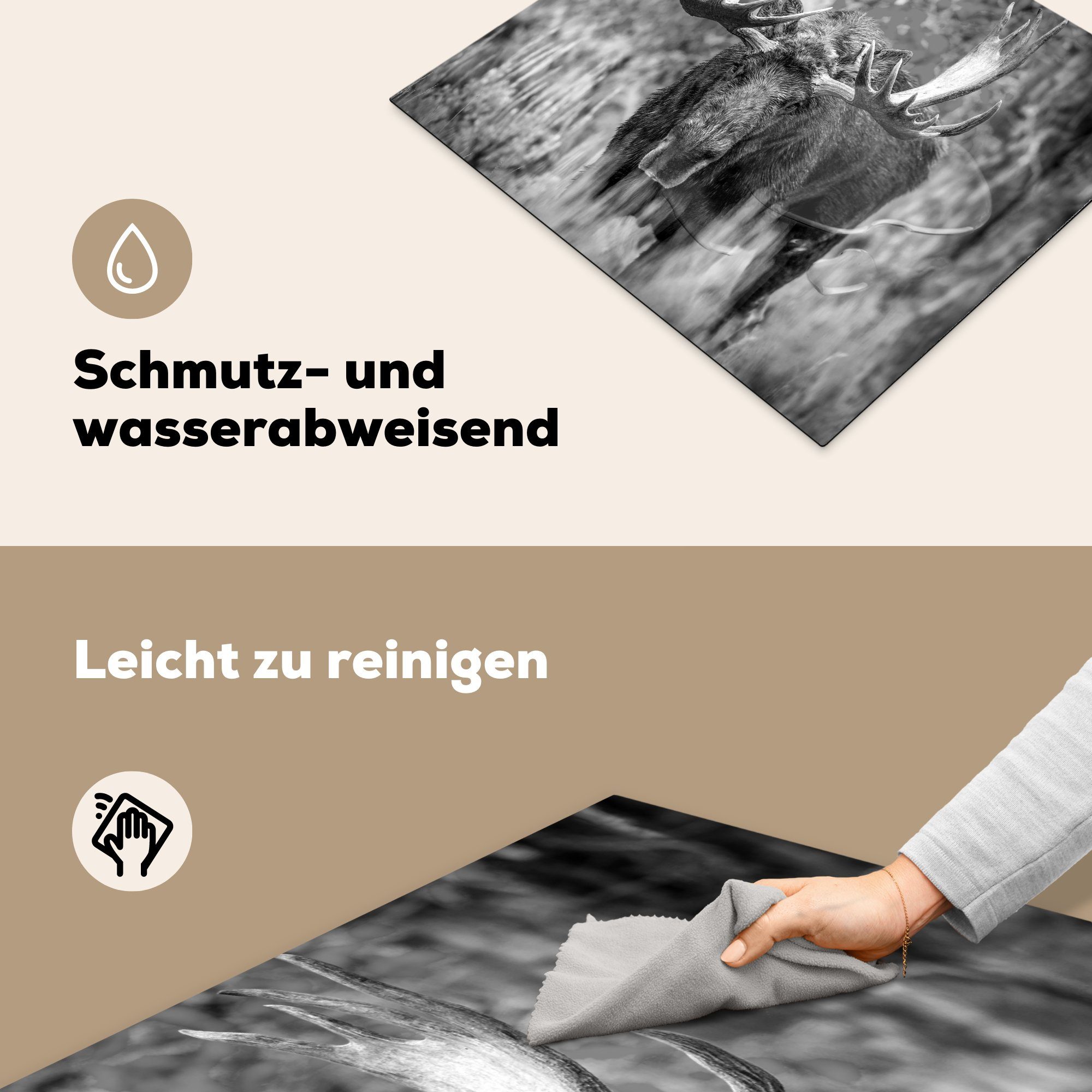 MuchoWow Herdblende-/Abdeckplatte Elch in Vinyl, tlg), cm, 60x52 Arbeitsfläche weiß, Ceranfeldabdeckung herbstlicher nutzbar, und schwarz Mobile - (1 Landschaft