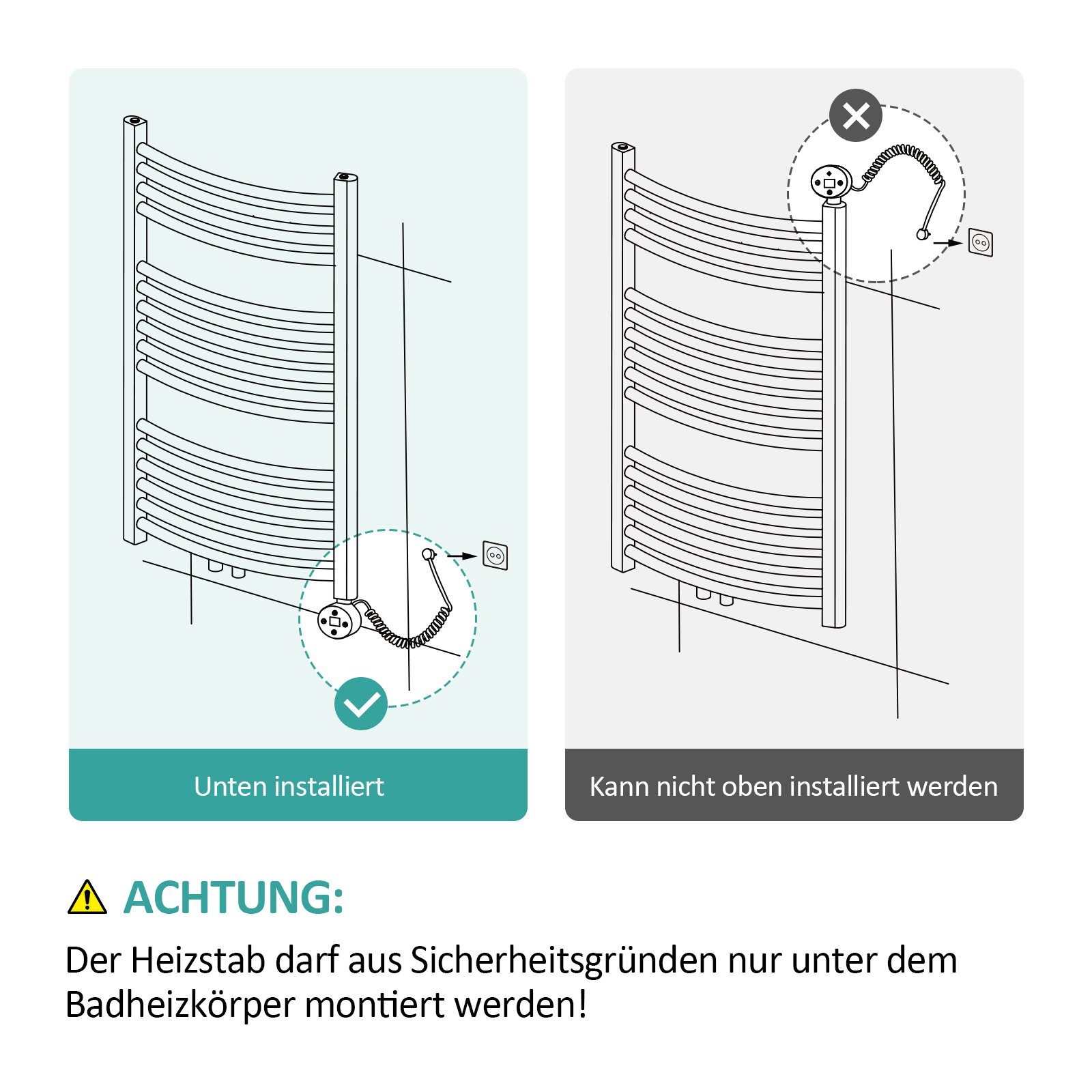 EMKE Heizstab Heizstab mit Heizpatrone Heizelement Weiß für Badheizkörper Thermostat