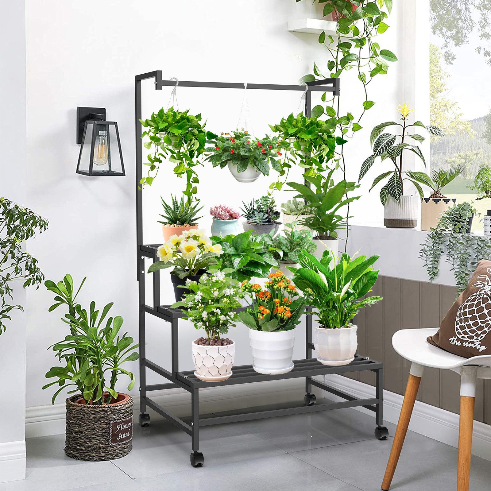 Sunicol Blumenständer Pflanzenregal outdoor mit Rad, Rostschutz Metall Blum günstig online kaufen