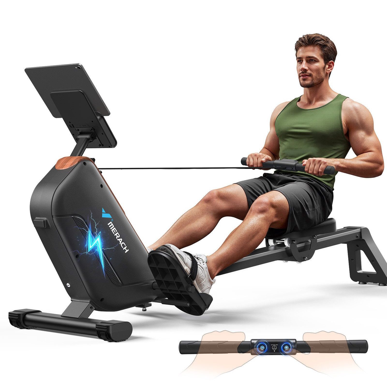MERACH Rudergerät für Zuhause, Leises Magnetisches Rudergerät, mit LCD-Display (Rudermaschine mit Bluetooth-Verbindung, faltbar, selbstbetriebes Gerät, Kompatibel mit Kinomap, Tablet- und Flaschenhalter, LCD-Anzeige), magnetischer Widerstand, einfache Montage, platzsparend, bis 158 kg