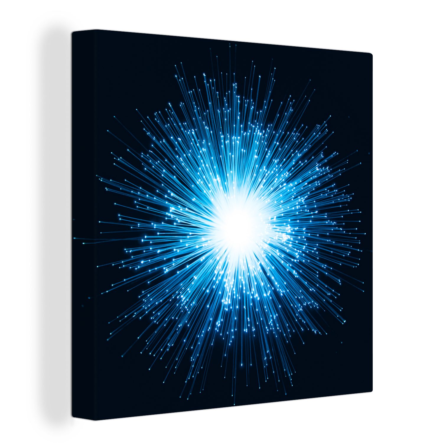 OneMillionCanvasses® Leinwandbild Blaues Glühen von Glasfasern in einem dunklen Raum, (1 St), Leinwand Bilder für Wohnzimmer Schlafzimmer
