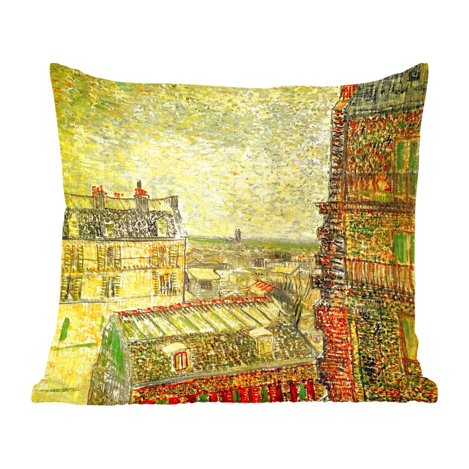 MuchoWow Dekokissen Blick aus Theos Wohnung - Gemälde von Vincent van Gogh, Zierkissen mit Füllung für Wohzimmer, Schlafzimmer, Deko, Sofakissen