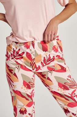 Mademoiselle Sommeil Capri-Pyjama in Rosa-Beige (2 tlg., 1 Stück) mit floraler Hose