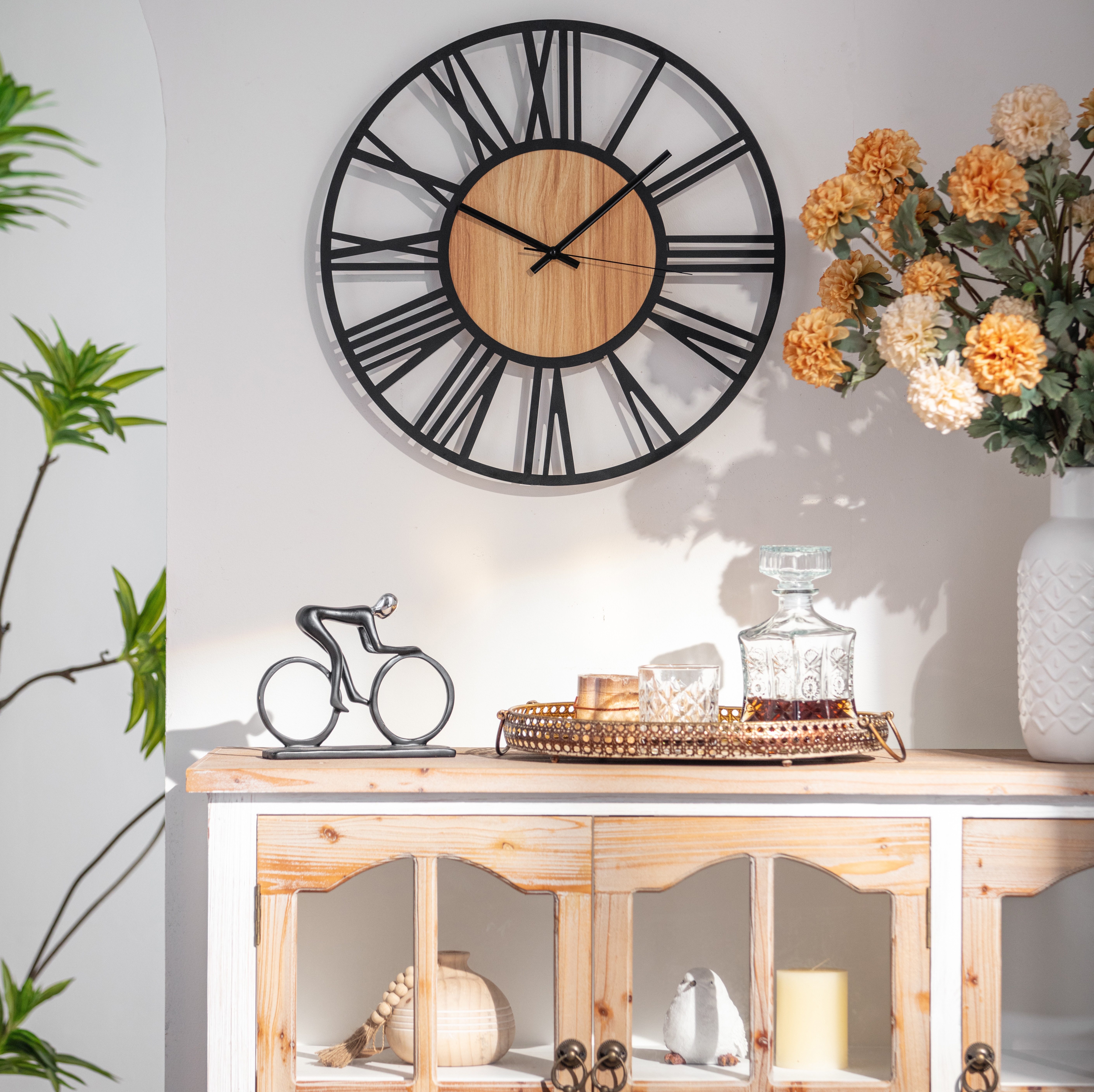 K&L Wall Art Wanduhr industrielle XL Holz-Metall Uhr ohne Tick-Geräusche (l günstig online kaufen