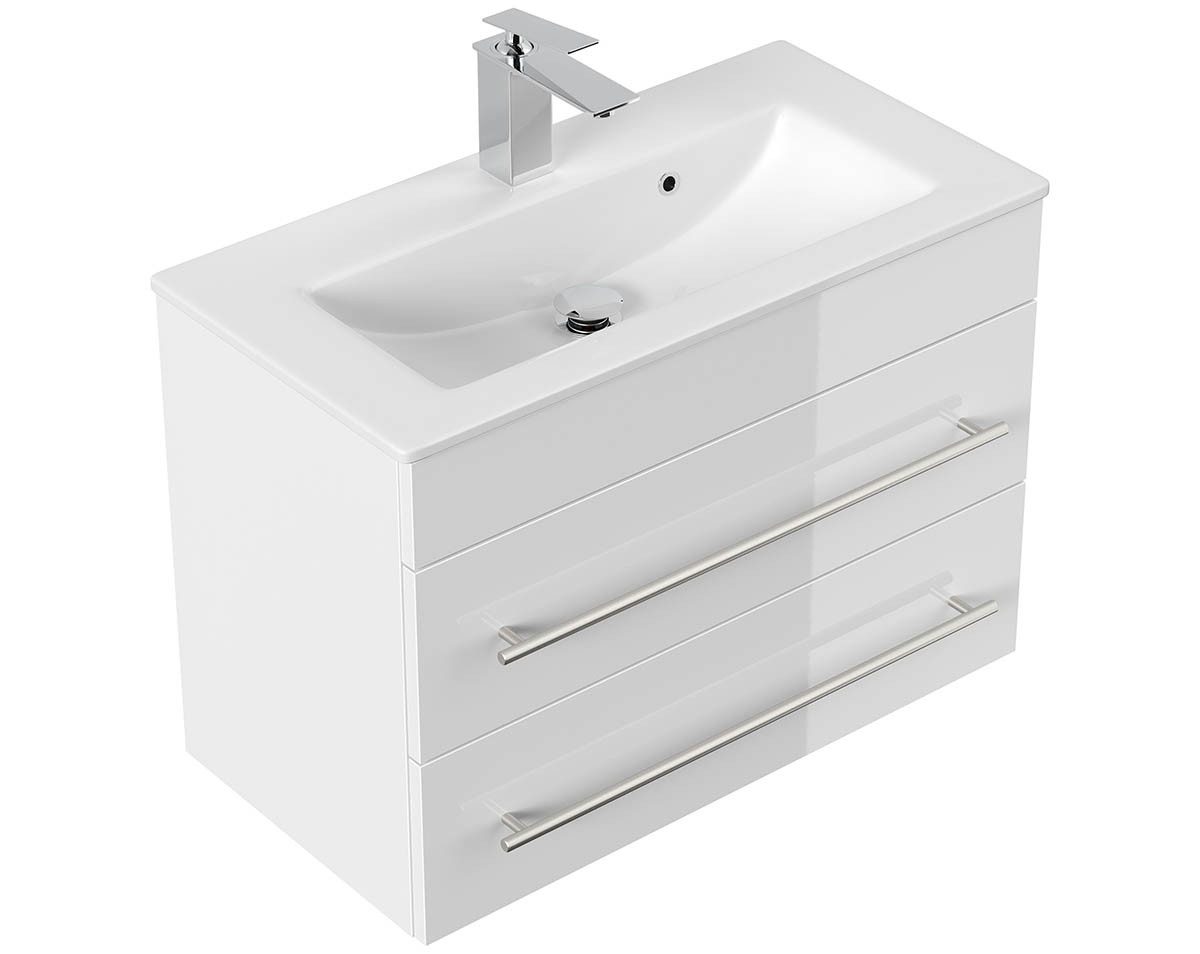 einfachgutemoebel Waschtisch-Set Badmöbel Waschplatz 70cm Portus 700 SlimLine, weiß hochglanz, (Badmöbel Set, 1-St., Waschtisch Set)