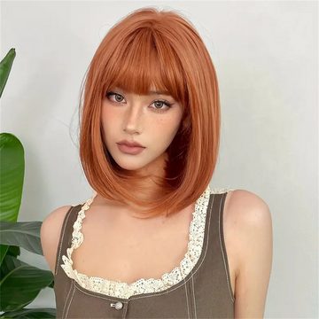 RefinedFlare Toupet Orangebraune Kurzhaarperücke für Damen mit Pony, Party, Cosplay