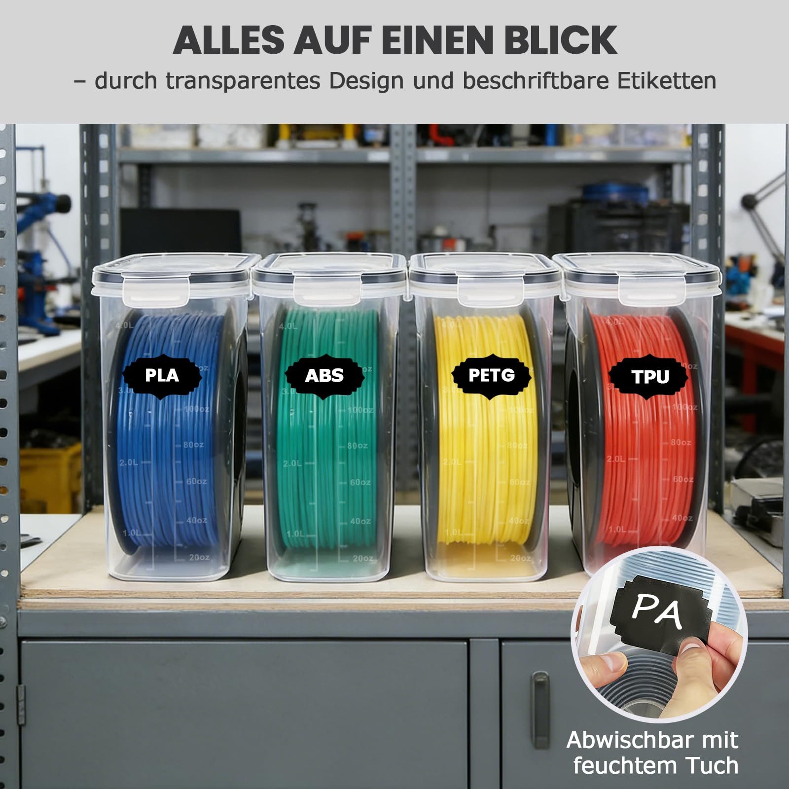 SURFOU Filament 3D Drucker Zubehör Filament Aufbewahrungsbox 4 Pack Filament Box