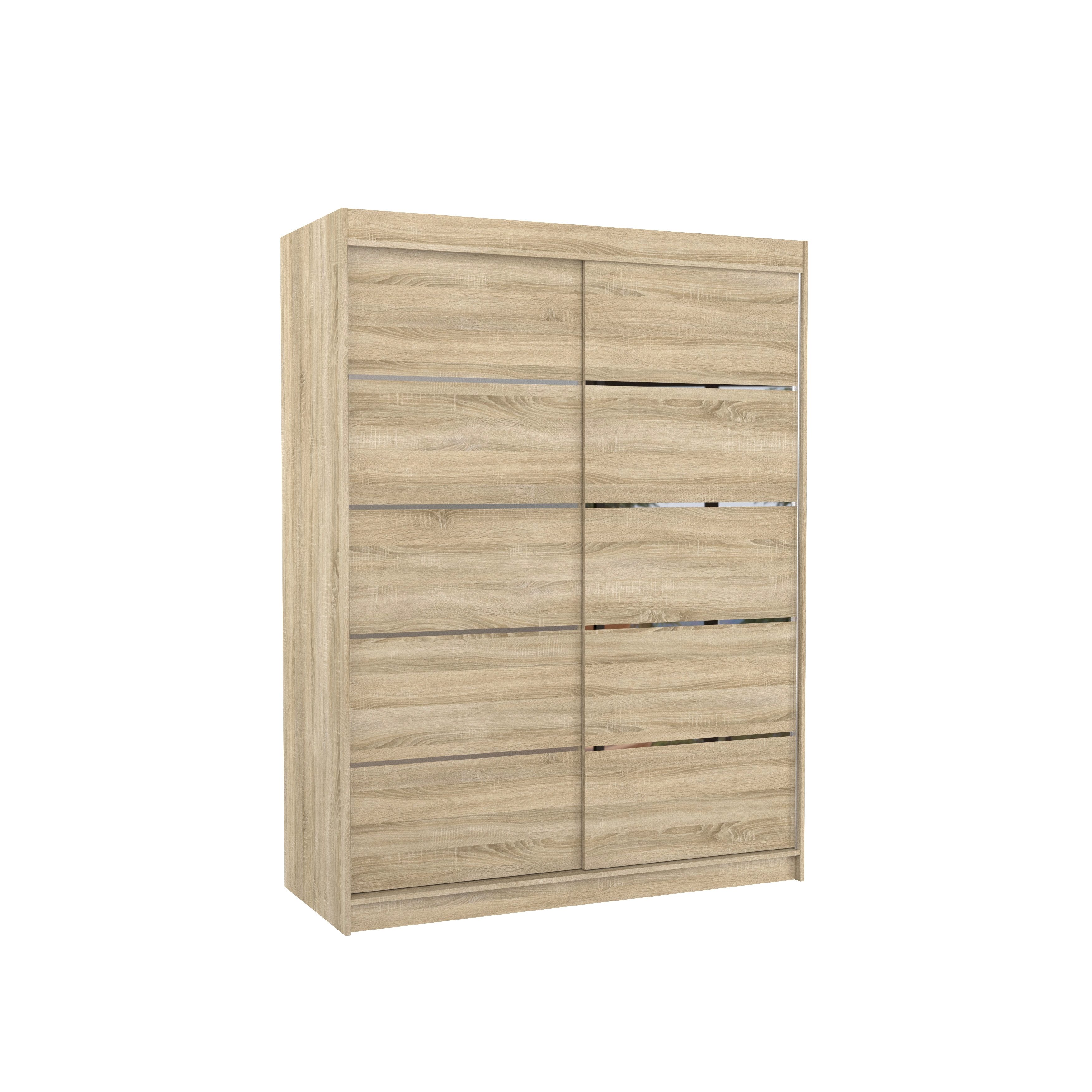 MOEBLO Schiebetürenschrank Velano (Moderner Kleiderschrank mit Aluminiumgriffen, platzsparend und funktional, Schwebetürenschrank 2-türig Schrank Garderobe Schiebtüren Schlafzimmer) 150 x 200 x 58 cm
