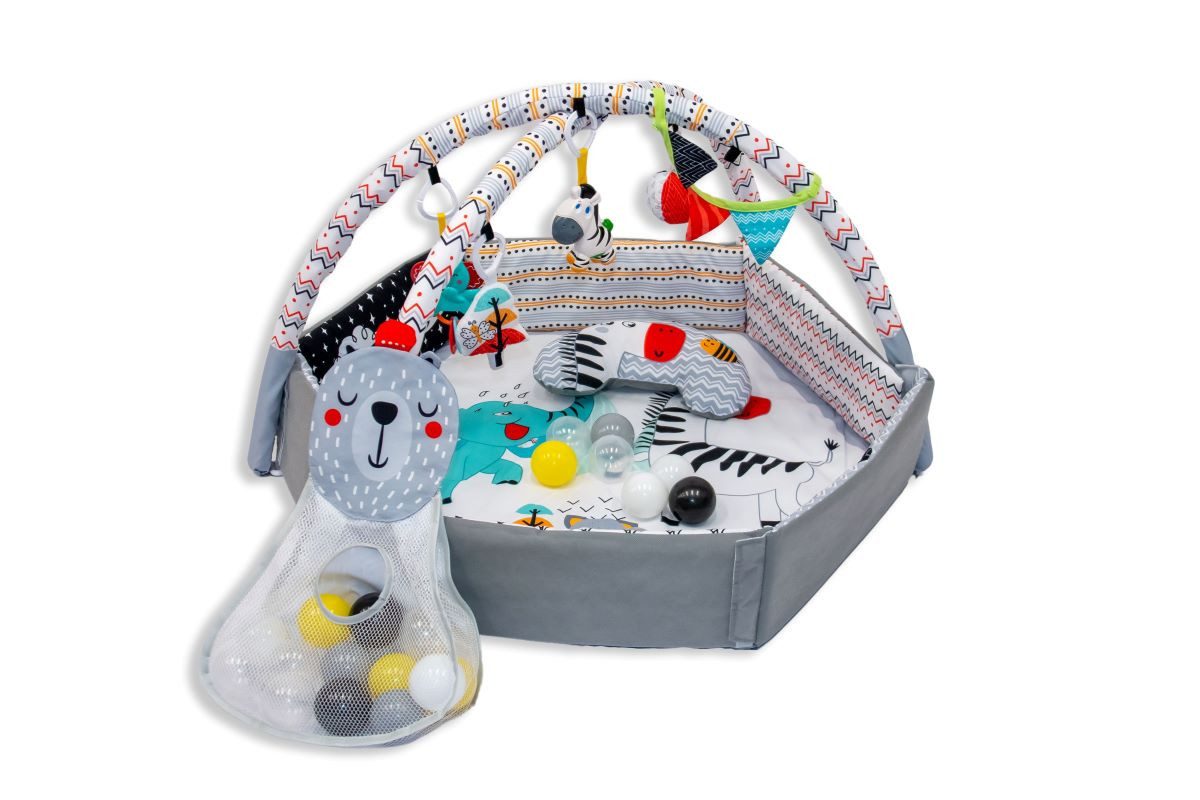 Bo Jungle Spielbogen Spieldecke mit Zubehör, Erlebnisdecke, Babymatte ab Geburt, klappbar