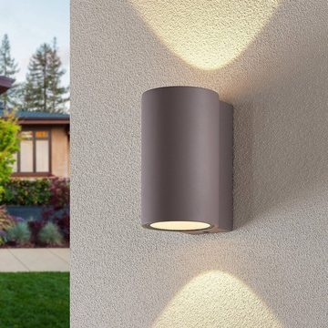 Lindby LED Außen-Wandleuchte Katalia, LED-Leuchtmittel fest verbaut, warmweiß, Beton, grau, 2 flammig, inkl. Leuchtmittel, LED-Außenwandleuchten