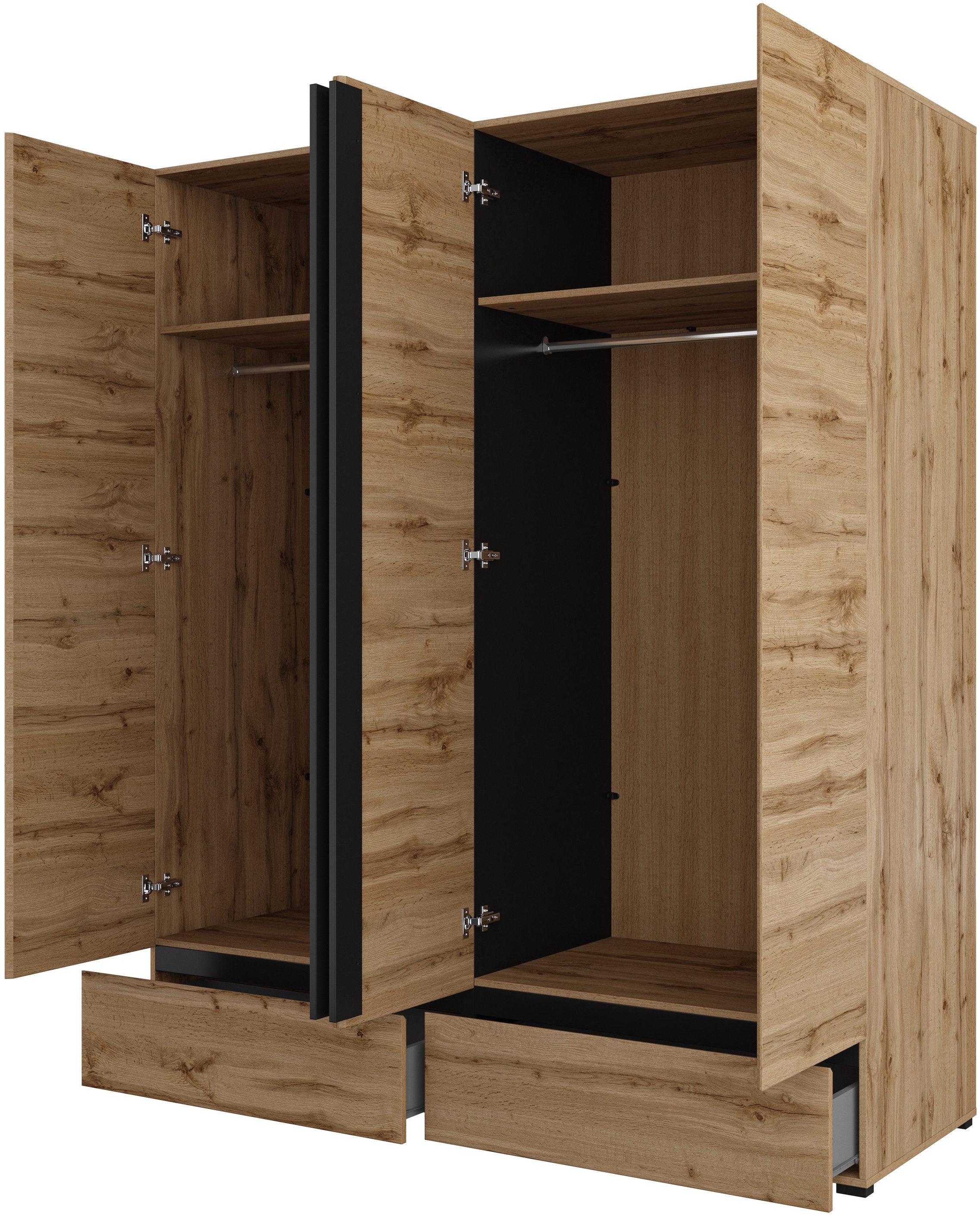 OTTO home Kleiderschrank Cross, moderner griffloser Kleiderschrank Wäscheschrank mit Schublade, Garderobe, Türen