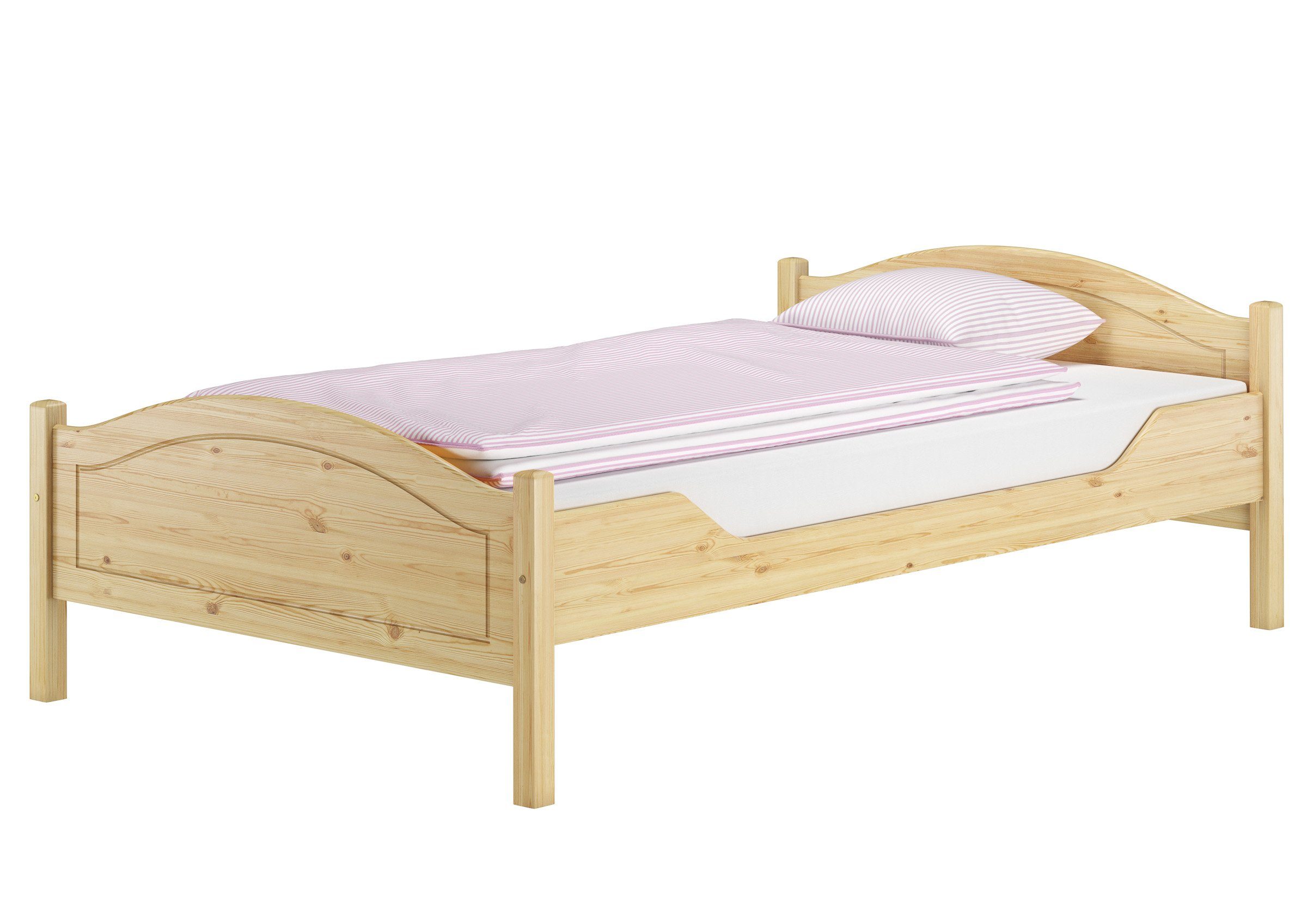 ERST-HOLZ Bett Breites Einzelbett 120x200 Kiefer Massivholz Landhausstil, Kieferfarblos lackiert