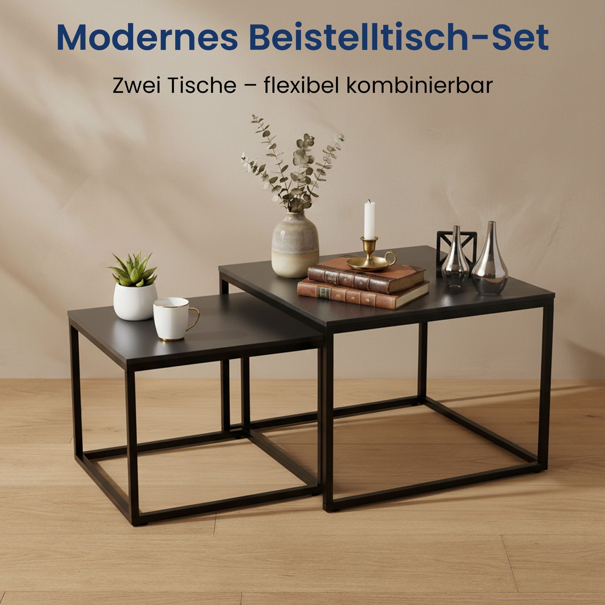Home Collective Couchtisch 2er Set Beistelltisch Wohnzimmertisch modern rund und quadratisch (ideal als Büro Ablagetisch oder als Wohnzimmer Deko, Kleiner quadr – Bild 4 von 5