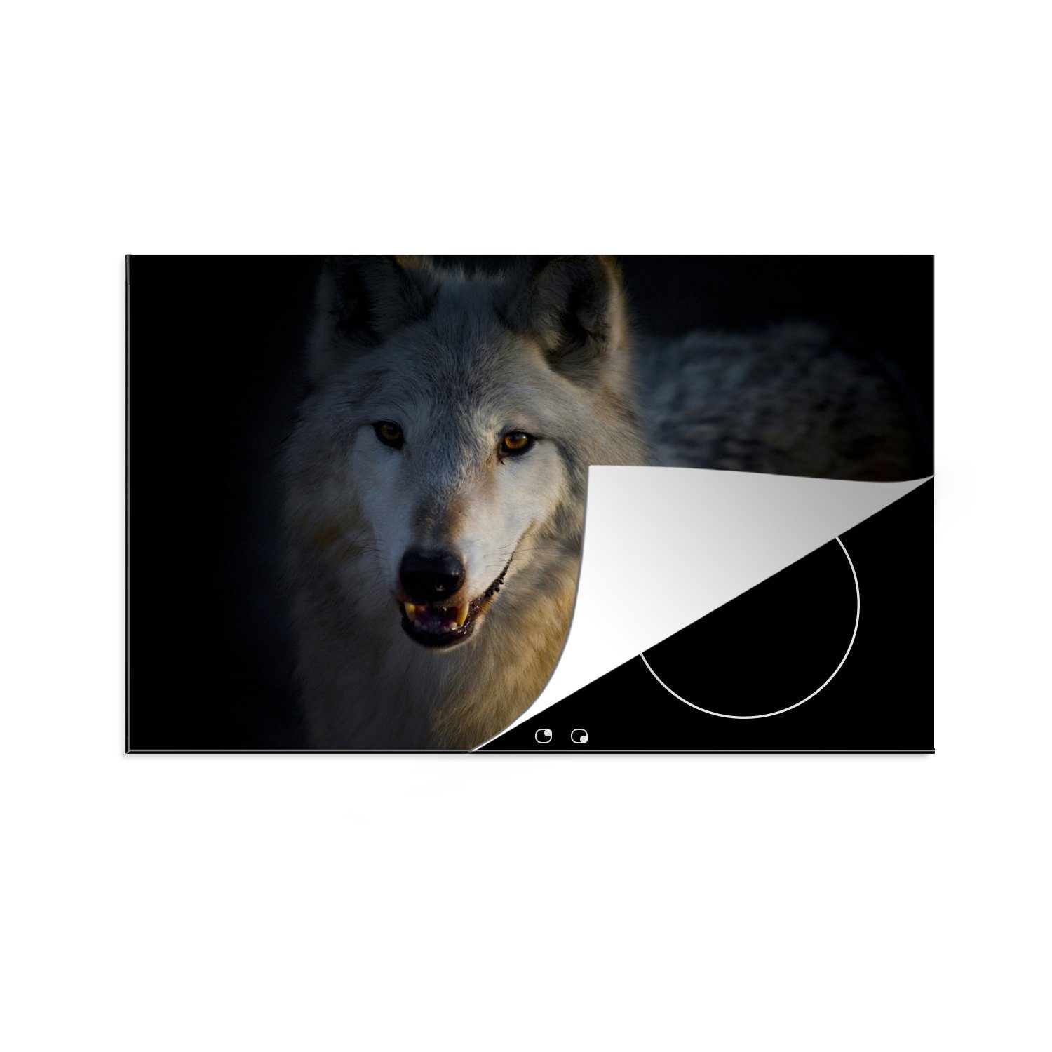 eines für arktischen Wolfs, Schutz 81x52 cm, die Ceranfeldabdeckung (1 Nahaufnahme Herdblende-/Abdeckplatte tlg), Vinyl, Induktionskochfeld küche, MuchoWow