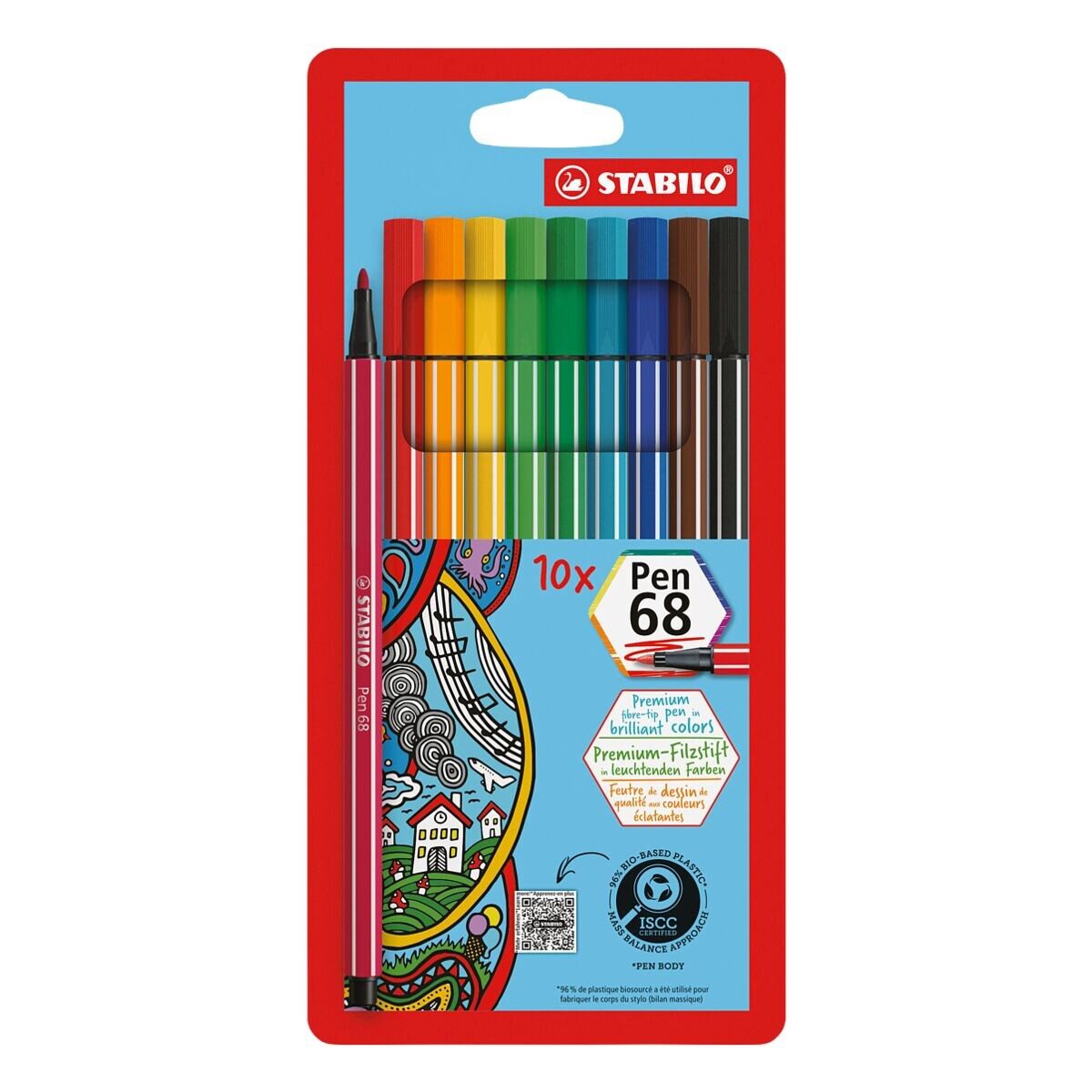 STABILO Filzstift Pen 68, (10-tlg), wasservermalbar
