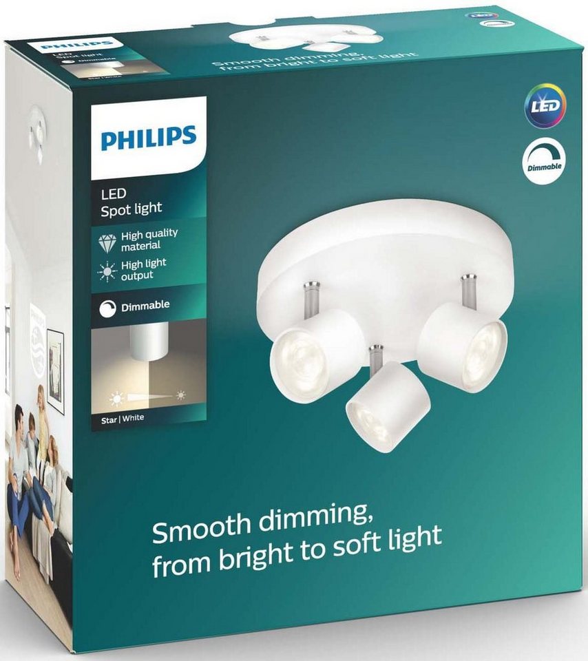 Philips Deckenspot Star, LED fest integriert, Warmweiß, myLiving LED Spot  3flg. 1500lm, Weiß