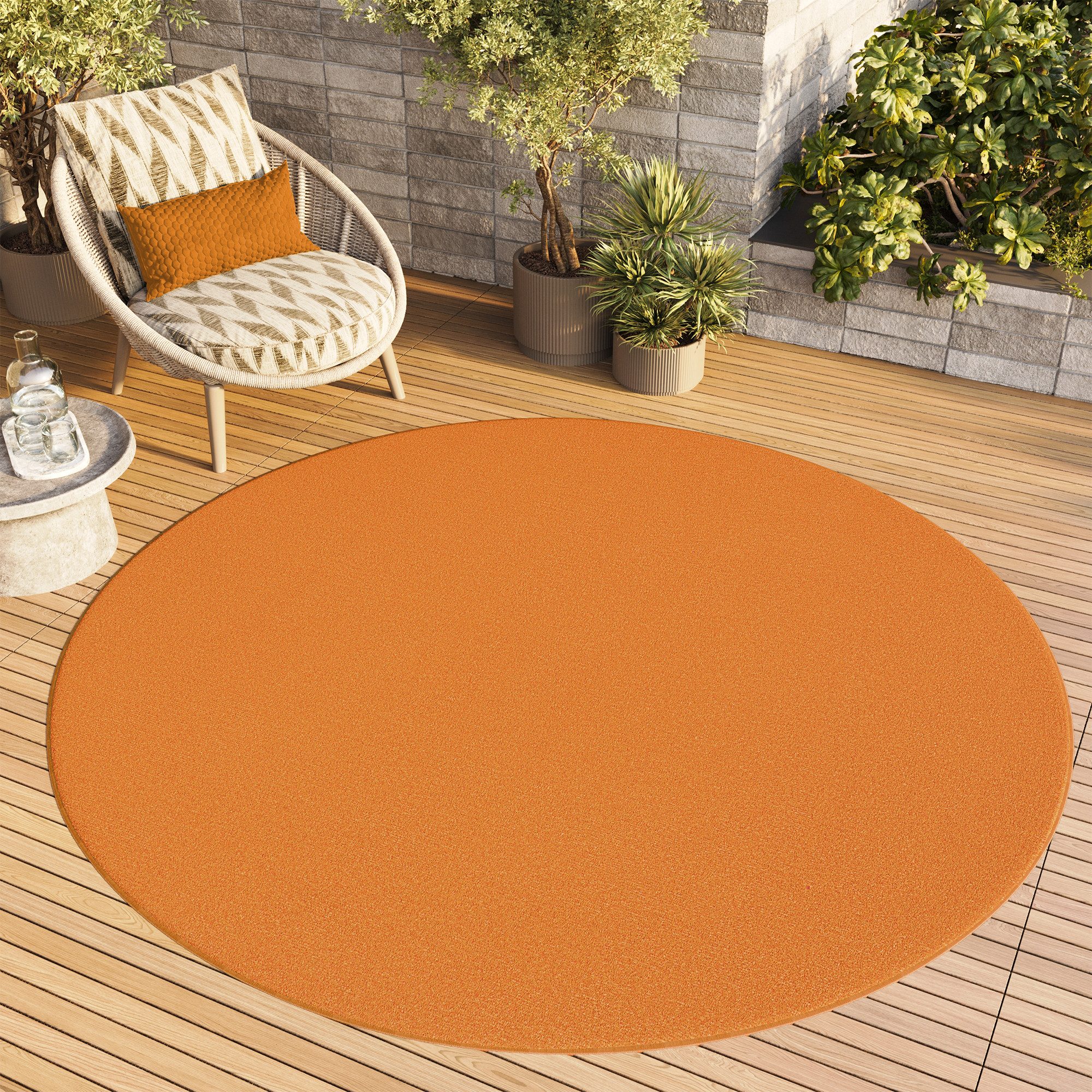 Tapiso Outdoorteppich MONO, rund, Höhe: 6 mm, Einfarbig, pflegeleicht, Indoor & Outdoor geeignet