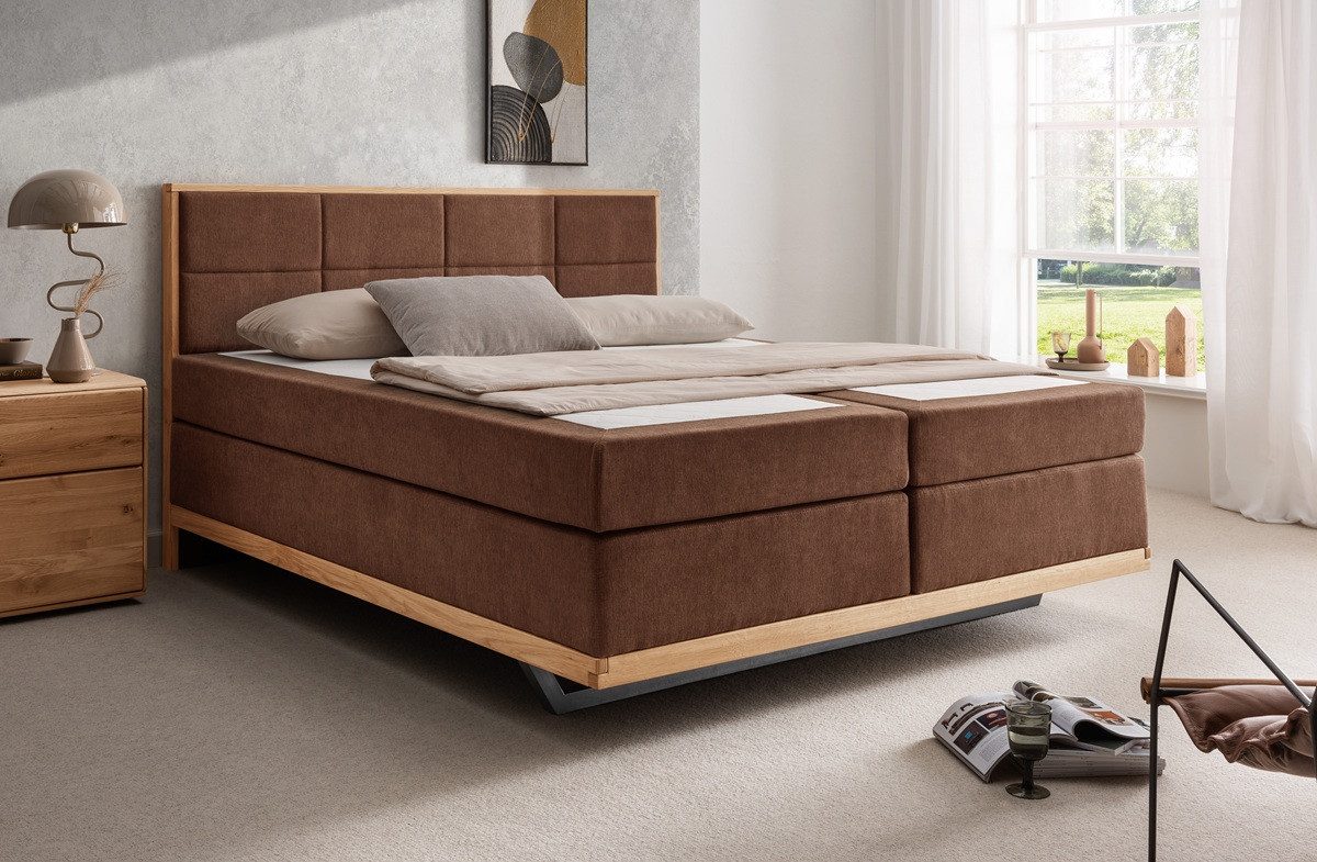 Main Möbel Boxspringbett Boxspringbett 'David' 180x200cm Eiche Stoff braun