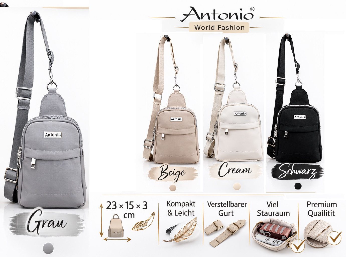 Antonio Umhängetasche Antonio Umhängetasche Handy Bag Handytasche verschiedene Farben Grau