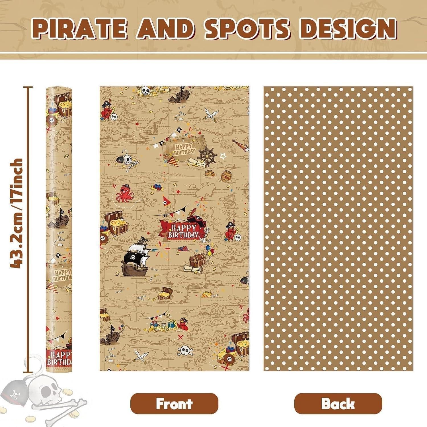 LuxusKollektion Geschenkpapier Geschenkpapier Pirat Rolle Geburtstag Kinder 43cm 10m Brauner Pirat