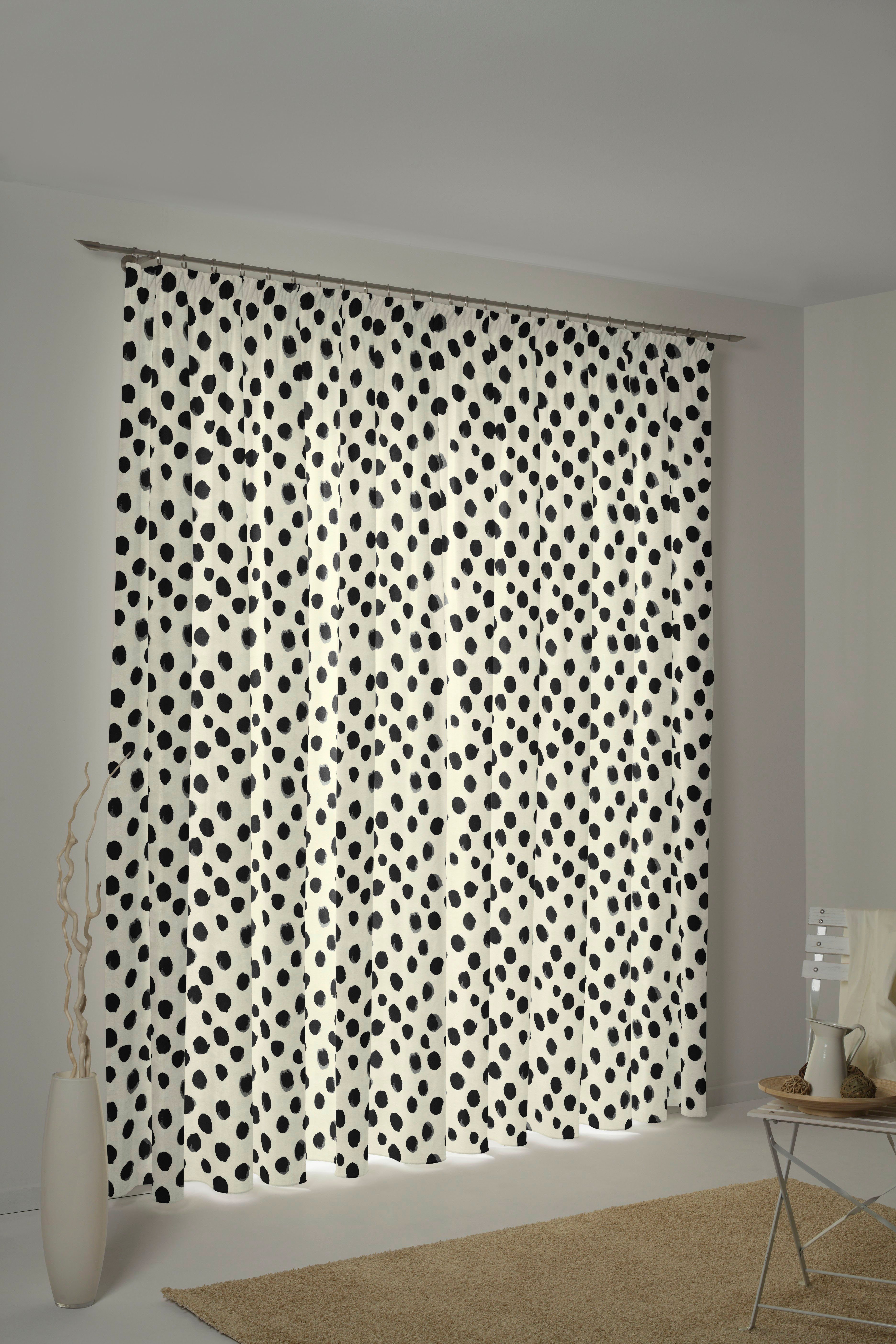 Vorhang Dots, Adam, Kräuselband (1 St), blickdicht, Jacquard, nachhaltige Materialien naturweiß/schwarz | Fertiggardinen