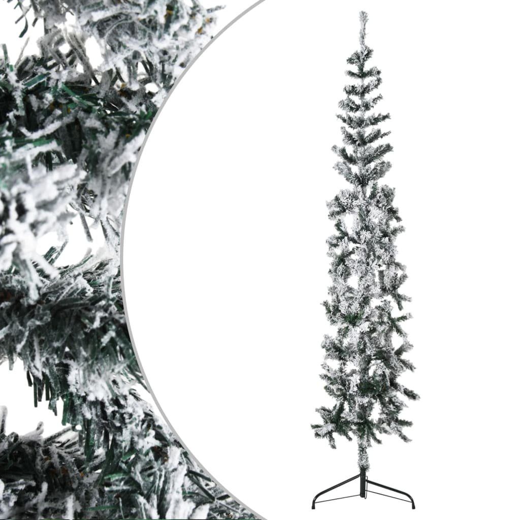 furnicato Künstlicher Weihnachtsbaum Künstlicher Halb-Weihnachtsbaum mit Schnee Schlank 180 cm