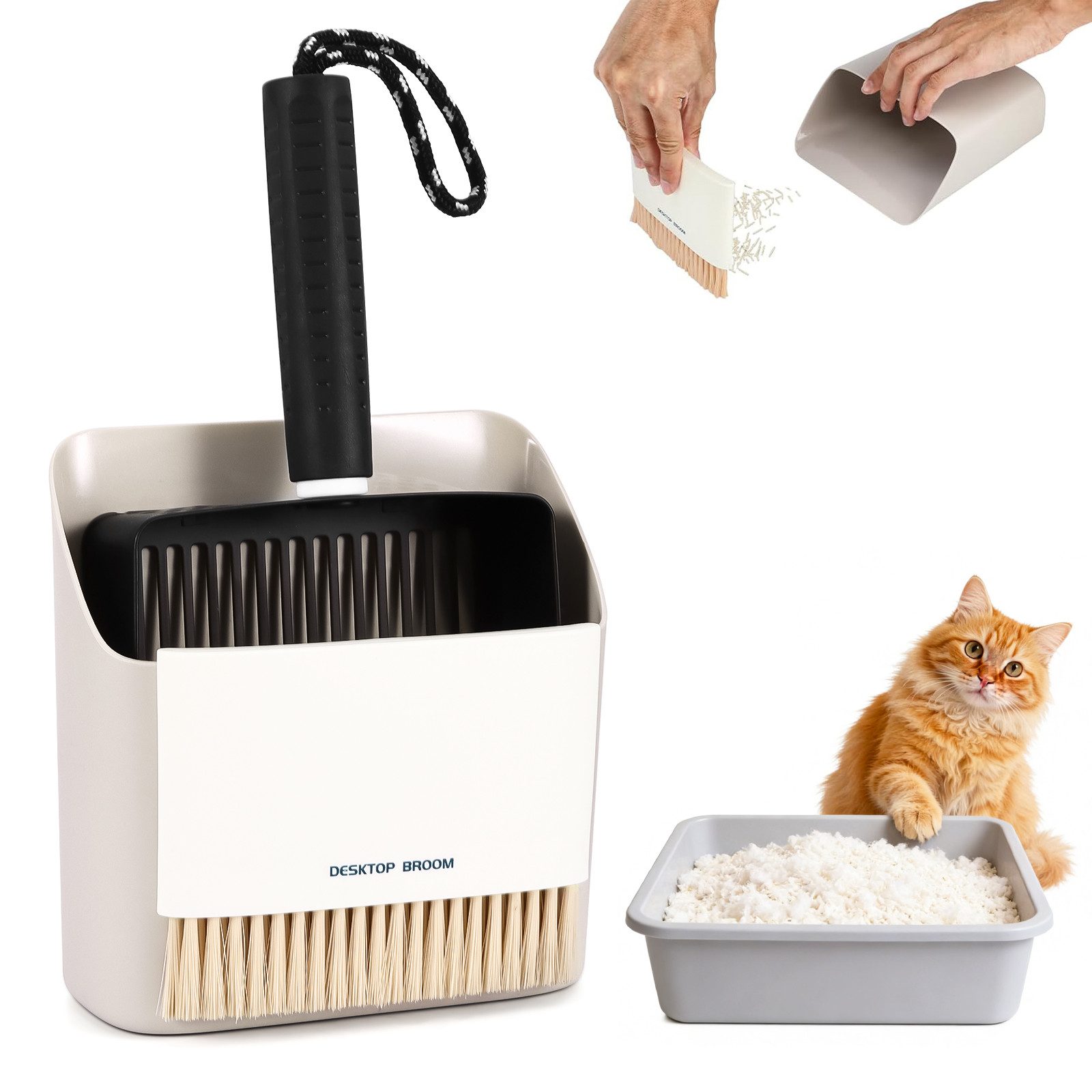 BlingBin Schaufel 3-Teiliges Katzenstreuschaufel mit Behälter und kleinerbesen, (1er Set, 3 St., 3tlg), Edelstahl Katzenklo Schaufel Schnelles Siebwerkzeug zur Reinigung
