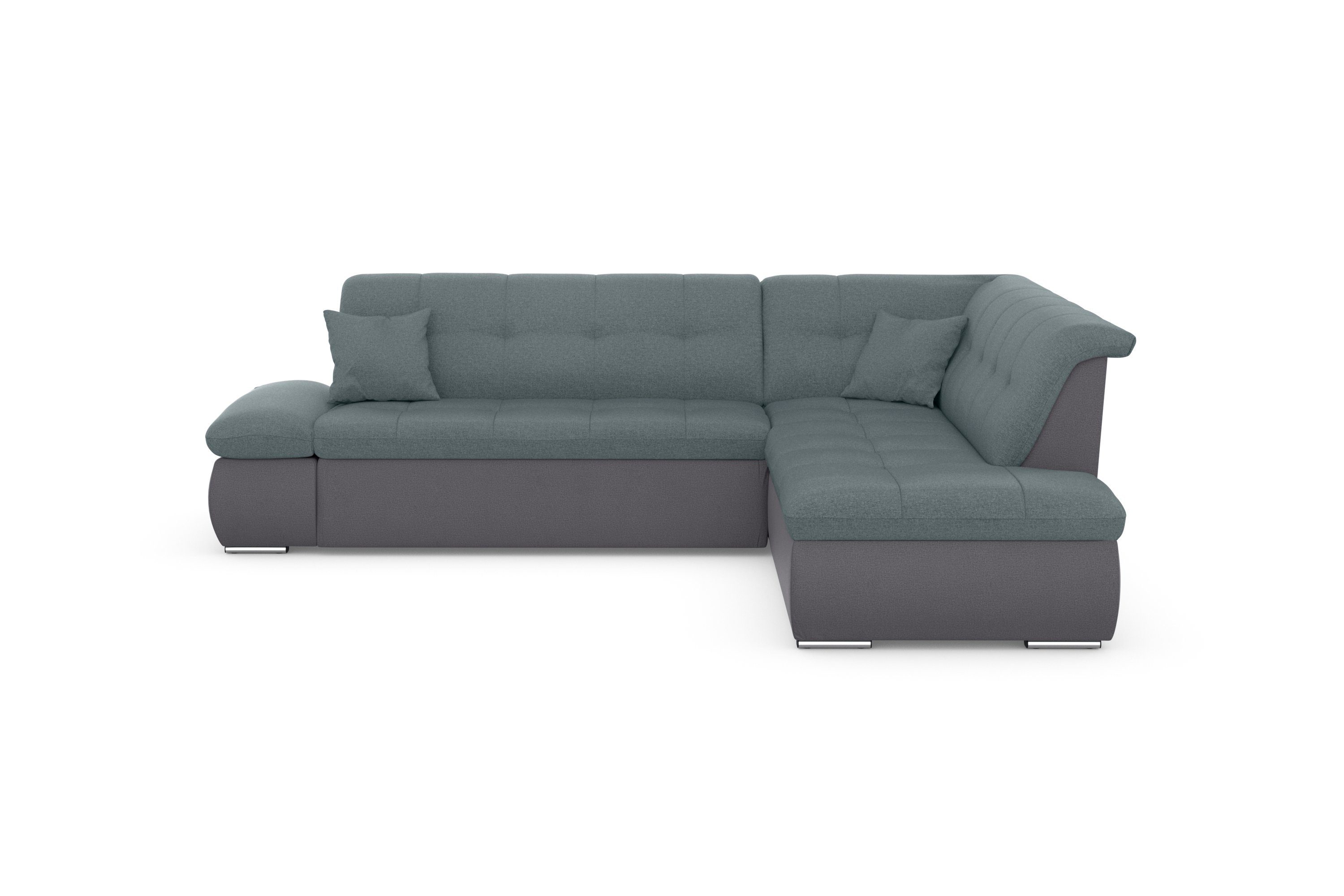 | DOMO mit und grau | Bettfunktion eisblau Armlehnenverstellung grau/eisblau Ecksofa collection wahlweise Moric,